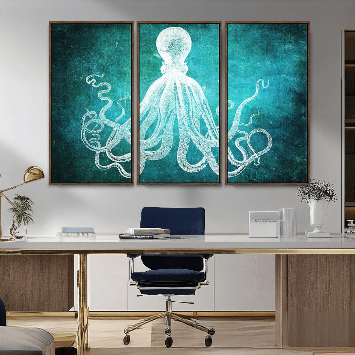 20773-MGV-FC-48X32-3P_Walnut-Green Octopus Abstract Wall Art Canvas Print