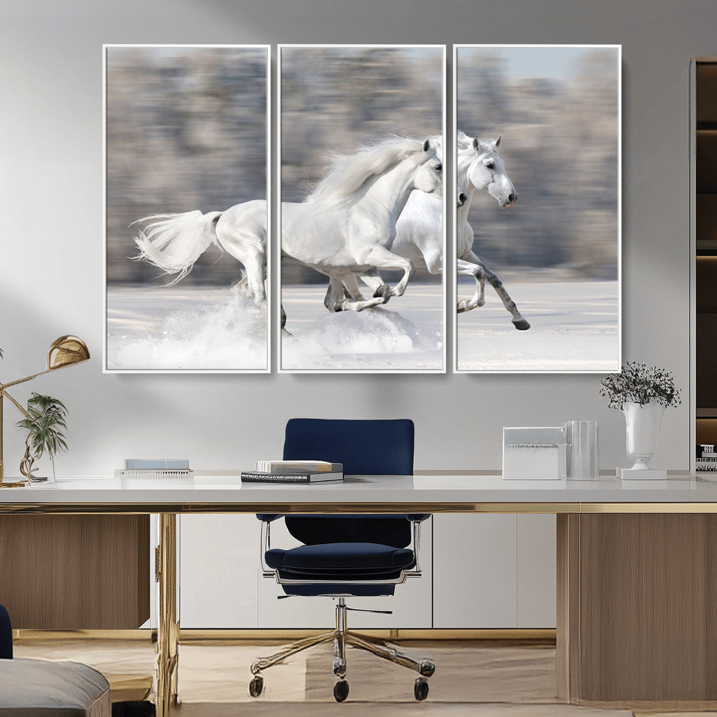 -The White Horses Wall Art, Framed White Horses Wall Art Canvas Print