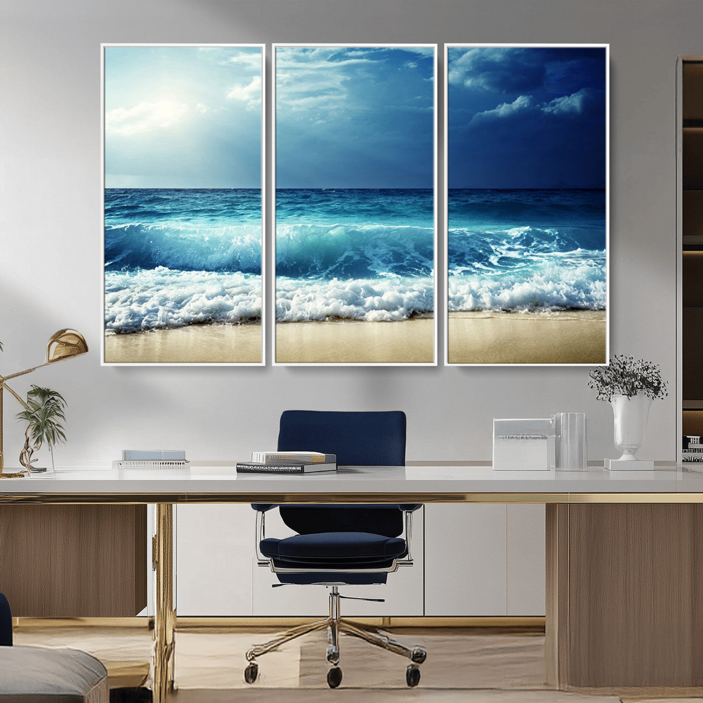 -Majestic Ocean Wave Wall Art Canvas | 3 Panel Large Seascape Print for Living Room, Bedroom, Office