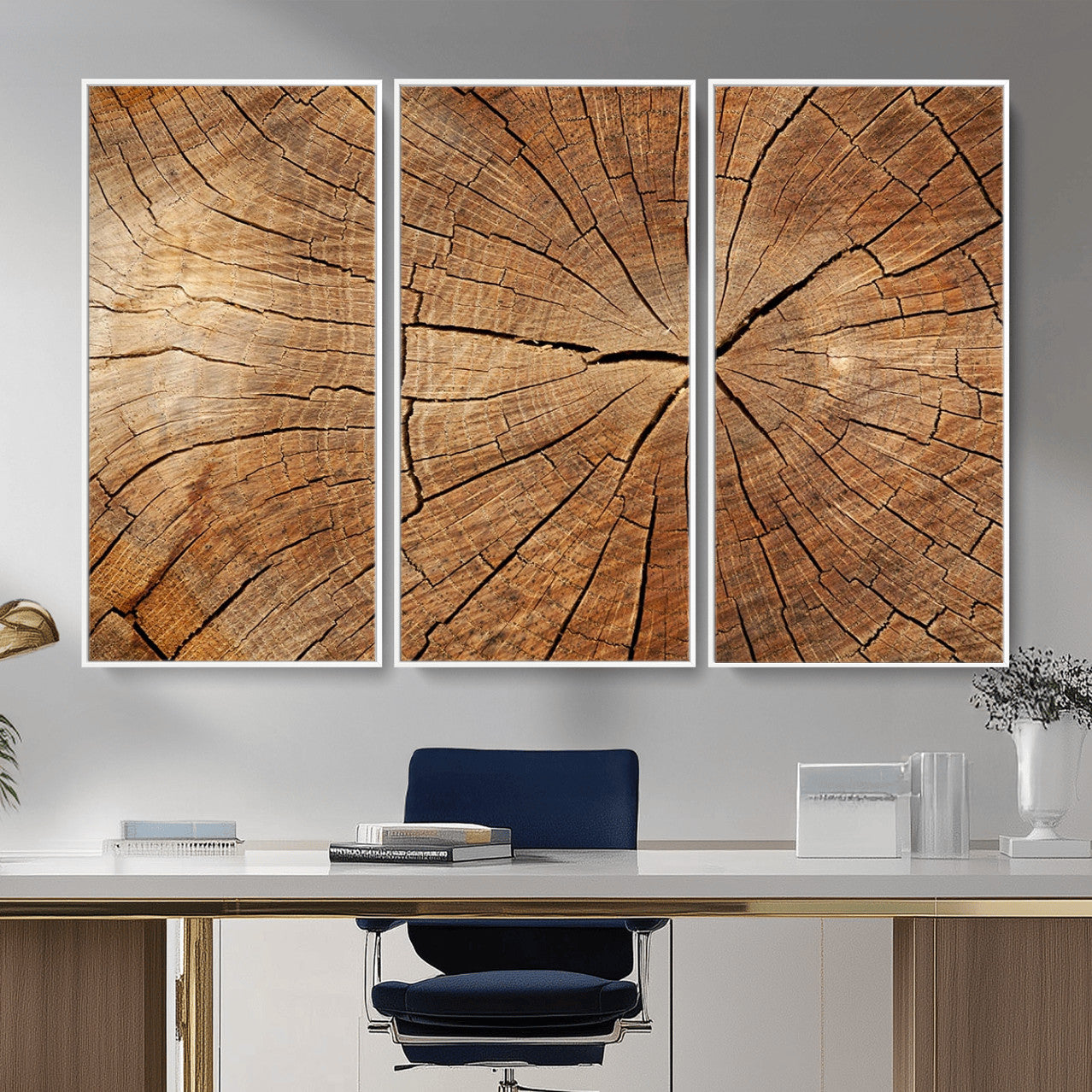 61710-MGV-CV-36X24 - Tree Ring Canvas Art, Rustic Wood Grain Wall Art, Tree Slice Decor for Modern Homes, Giclee