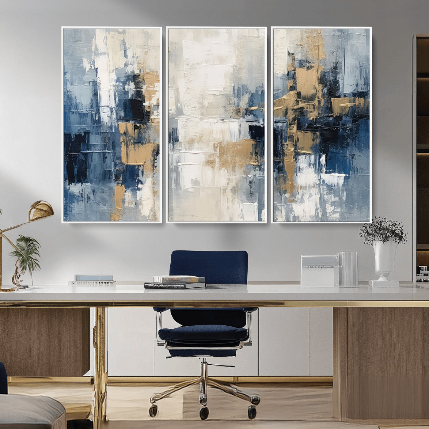 44344-MGV-FC-48X32-3P_White-Modern Abstract Canvas Wall Art in Blue and Gold Tones | Large Contemporary Art for Living Room,
