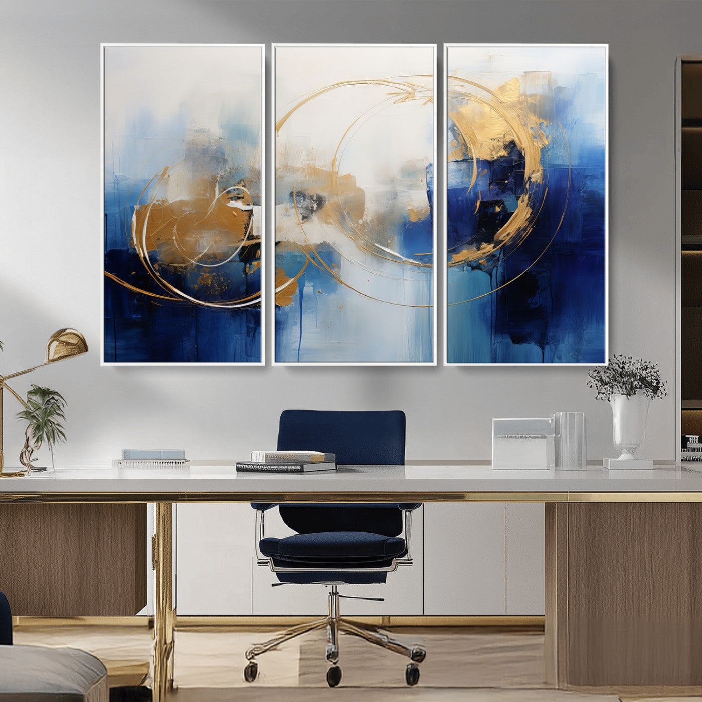 52314-MGV-FC-48X32-3P_White-Navy Blue Abstract Wall Art Canvas Print