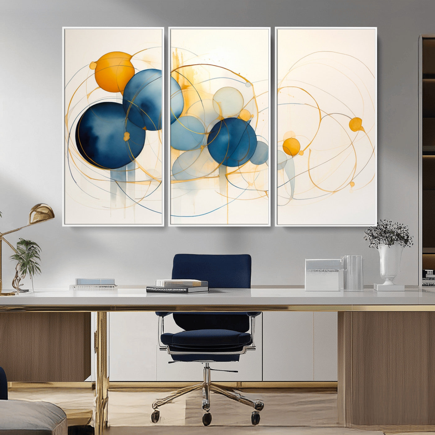 36188-MGV-FC-48X32-3P_White-Geometric Blue Orange Abstract Wall Art Canvas, Geometric Blue Orange Canvas Print