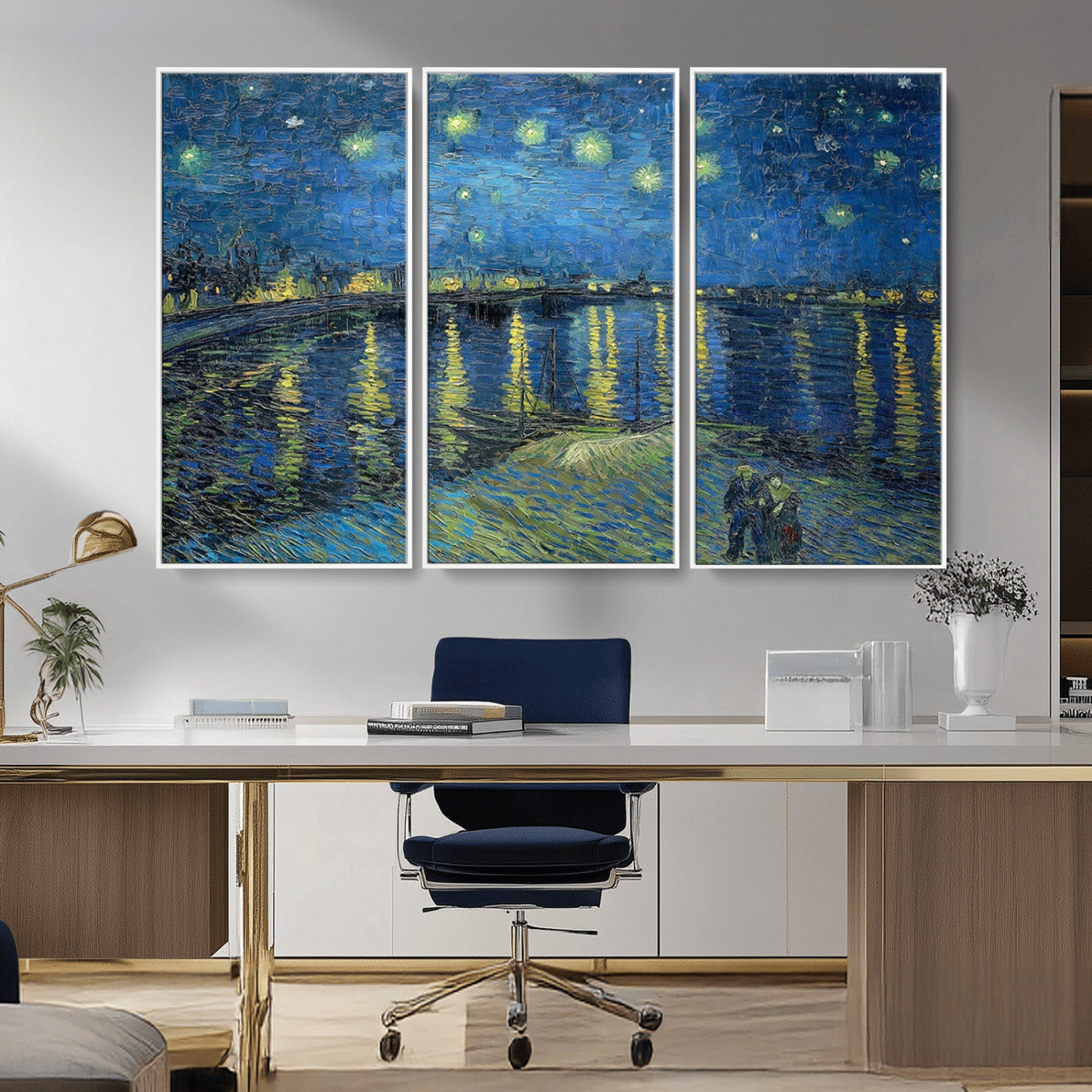 94605-MGV-CV-36X24-Vincent van Gogh Starry Night over the Rhone Abstract Wall Art Canvas, Starry Night Canvas Print