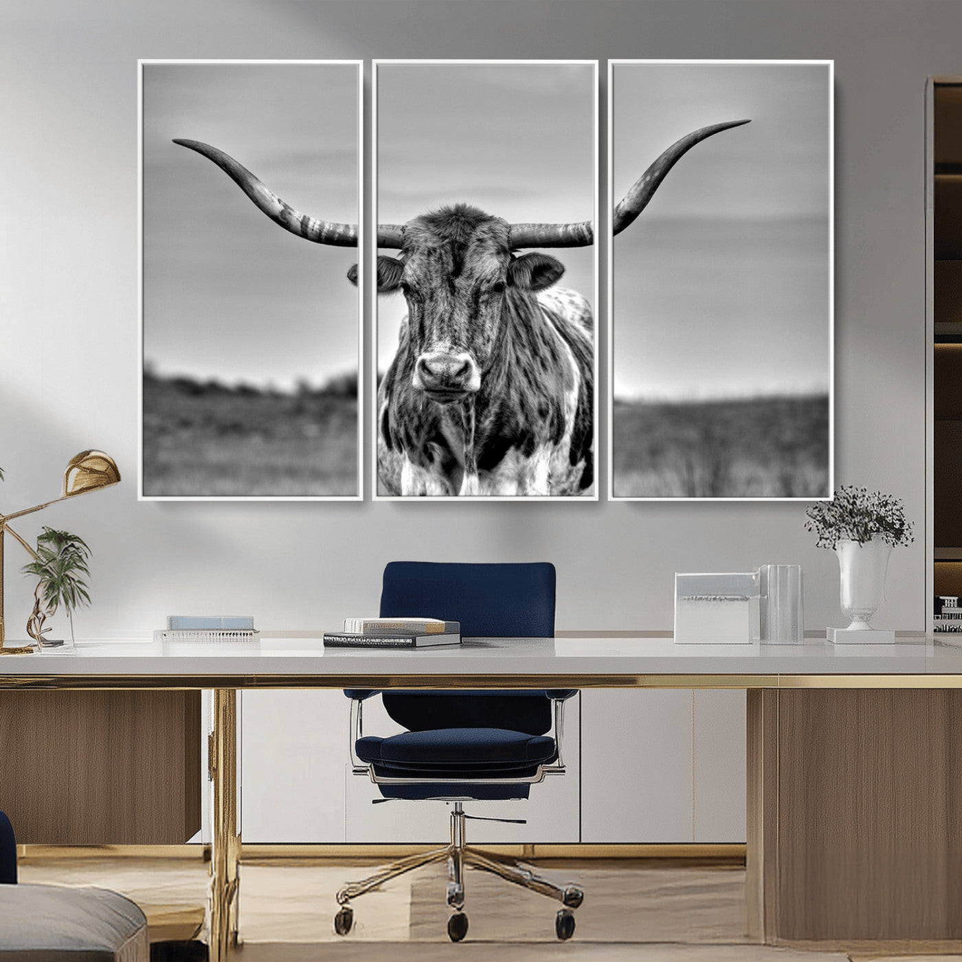 -Texas Longhorn Cow Wall Art, Texas Longhorn Canvas, Cattle Canvas Print