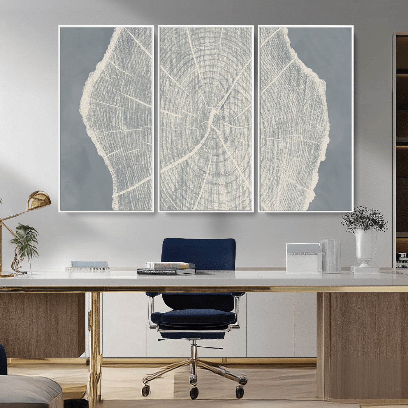 25547-MGV-FC-48X32-3P_White-Abstract Tree Ring Wall Art Canvas Print – Nature-Inspired, Ready to Hang, Modern Home Decor