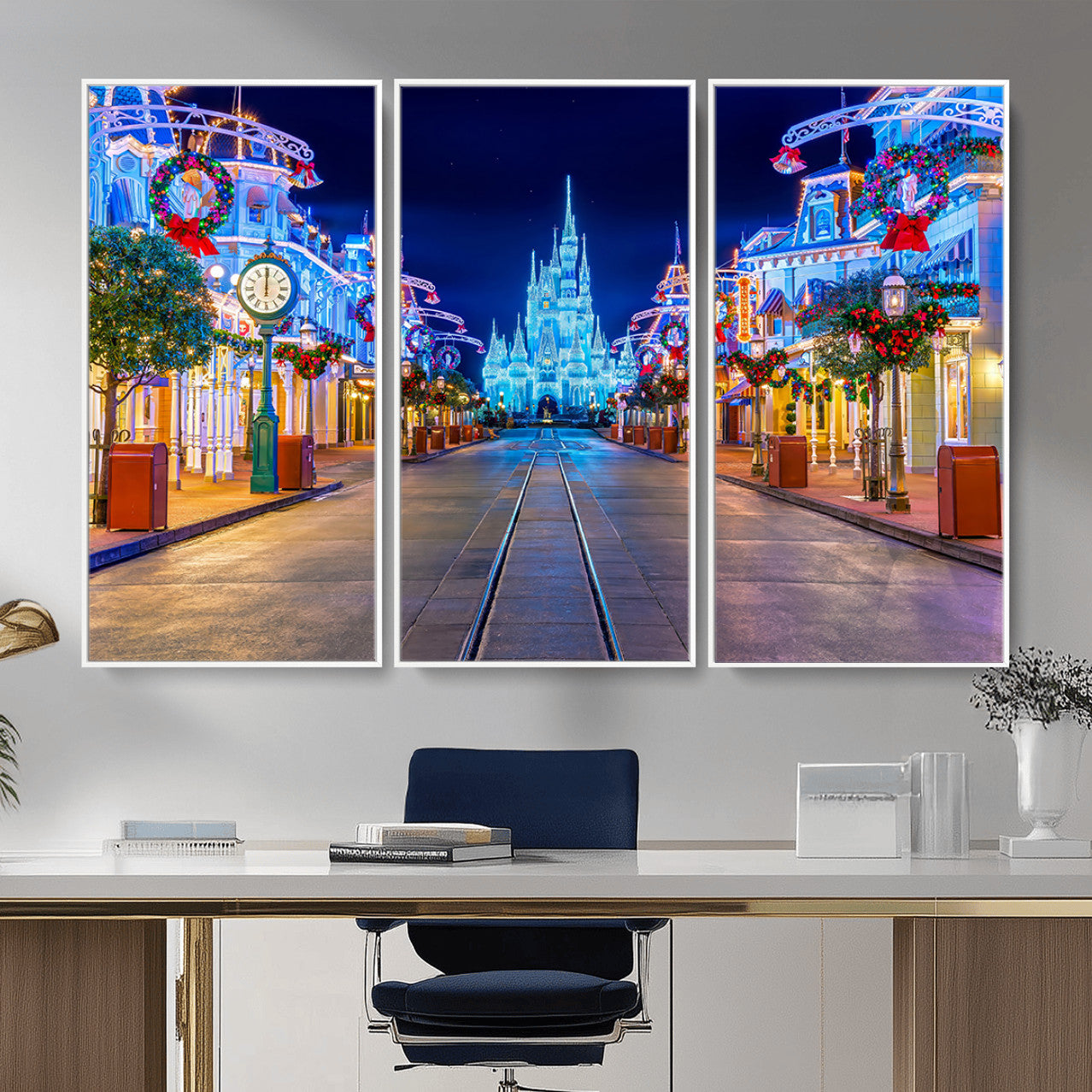 12470-MGV-CV-36X24 - Disney Castle Wall Art – Large Magic Kingdom Canvas Artwork, Fairytale Design, Kids Room Christmas Decor for Home, Office