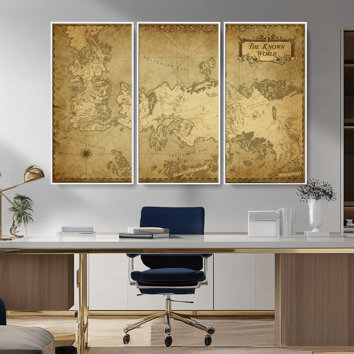 -Vintage Game of Thrones Map Wall Art | Westeros and Essos Antique Style Print | The Known World in