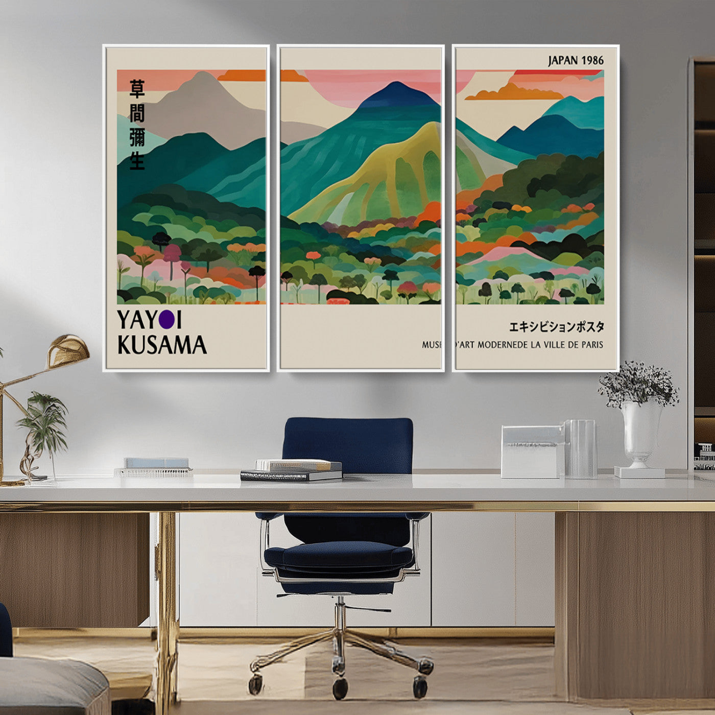 -Yayoi Kusama Wall Art, Yayoi Wall Art Canvas, Vibrant Mountain Landscape Canvas Print with Bold