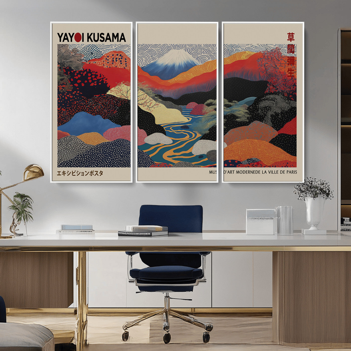 -Yayoi Kusama Wall Art – Framed Japanese Abstract Art Print, Modern Wabi Sabi Inspired Canvas for Living Room, Office, or Gallery Decor