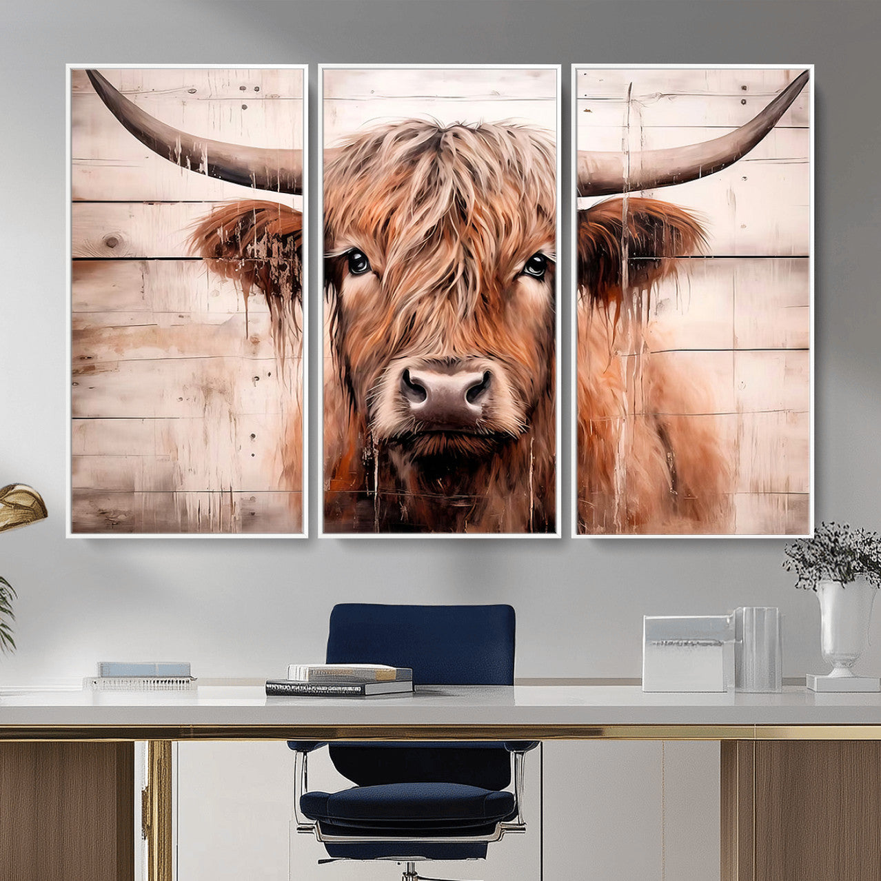 93730-MGV-CV-36X24 - Vintage Scottish Highland Cow Cattle Art Print Farmhouse Wall Art Canvas Print