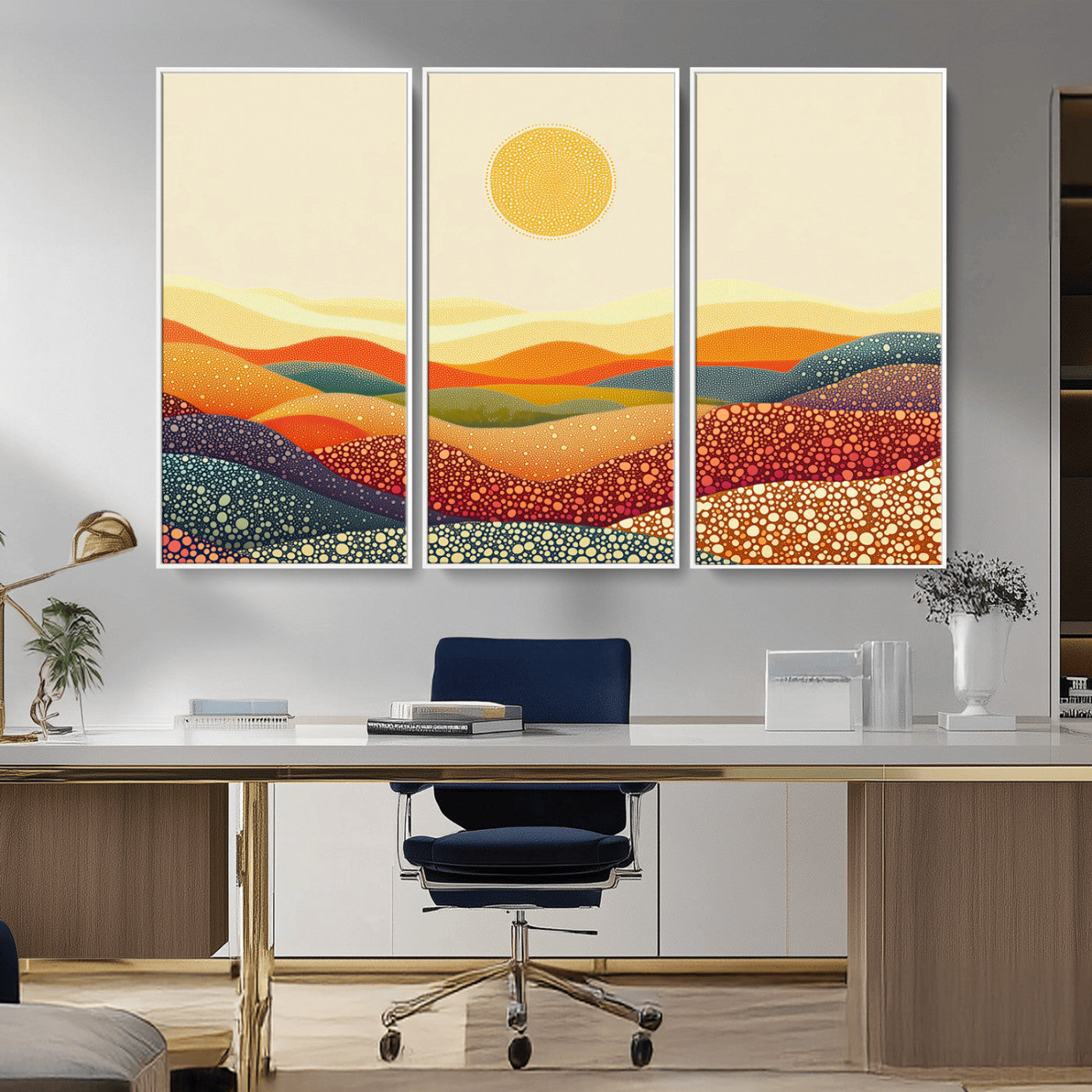 -YAYOI KUSAMA Colorful Dot Art Landscape Canvas - Framed Abstract Pointillism Inspired by Nature with