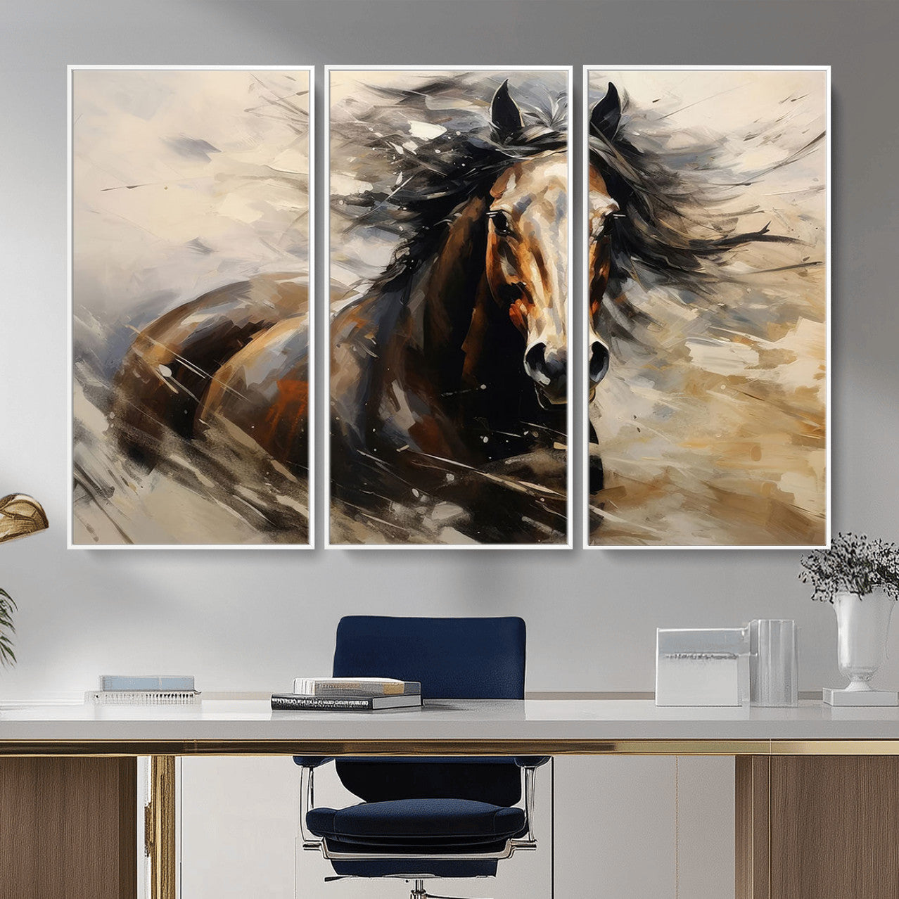 53001-MGV-CV-36X24 - Abstract Wall Art Horse Print - Large Western Horse Canvas - Farmhouse Woodland Wall Art - Framed