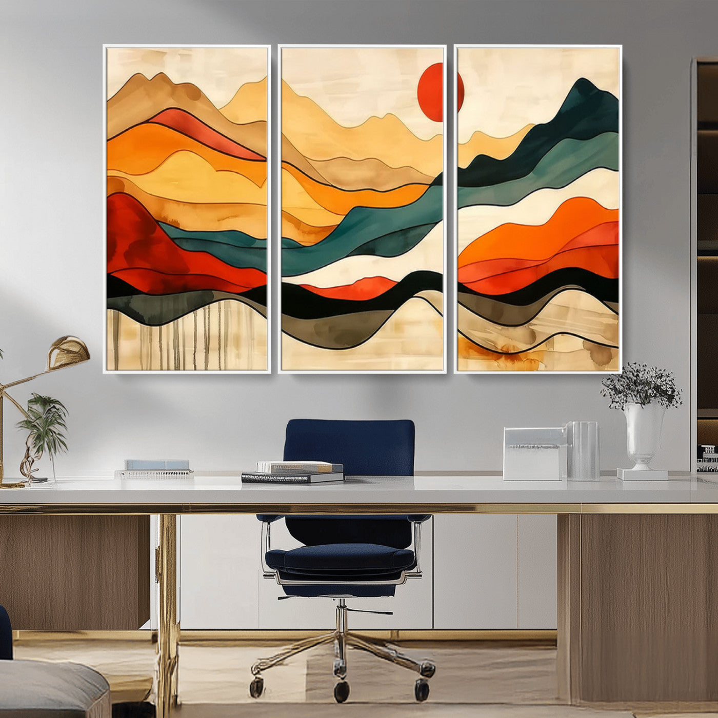 23241-MGV-CV-36X24-Mid Century Wall Art Print - Abstract Woodland Print - Modern Art Panoramic Mountain Wall Art