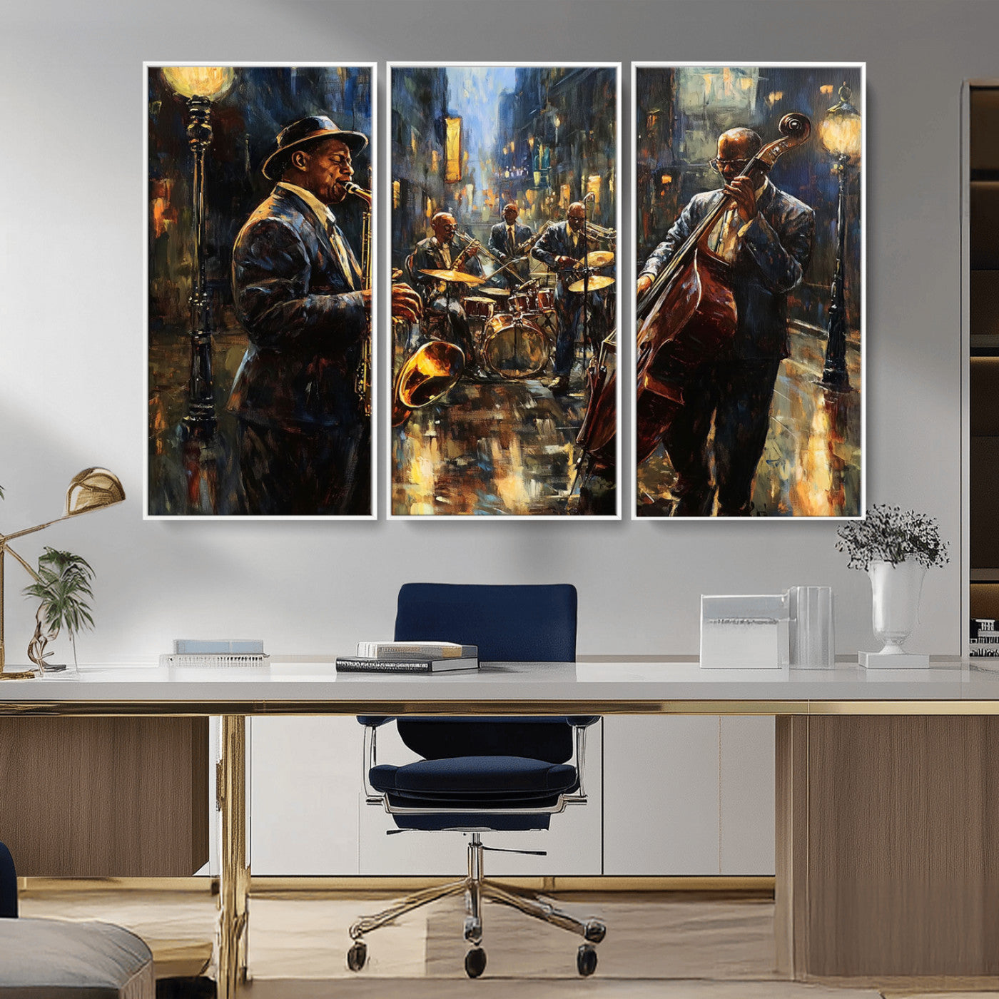 36990-MGV-FC-48X32-3P_White-Jazz Canvas Wall Art Print - Abstract African American Music Art - Framed Posters for Living Room or