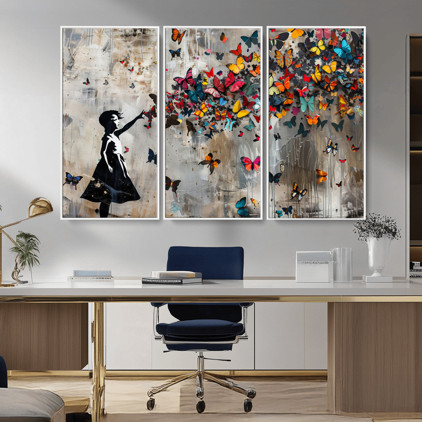 -Butterfly Girl Wall Art – Vibrant Street Style Canvas Print, Modern Abstract Wall Decor for Living Room, Bedroom, or Office