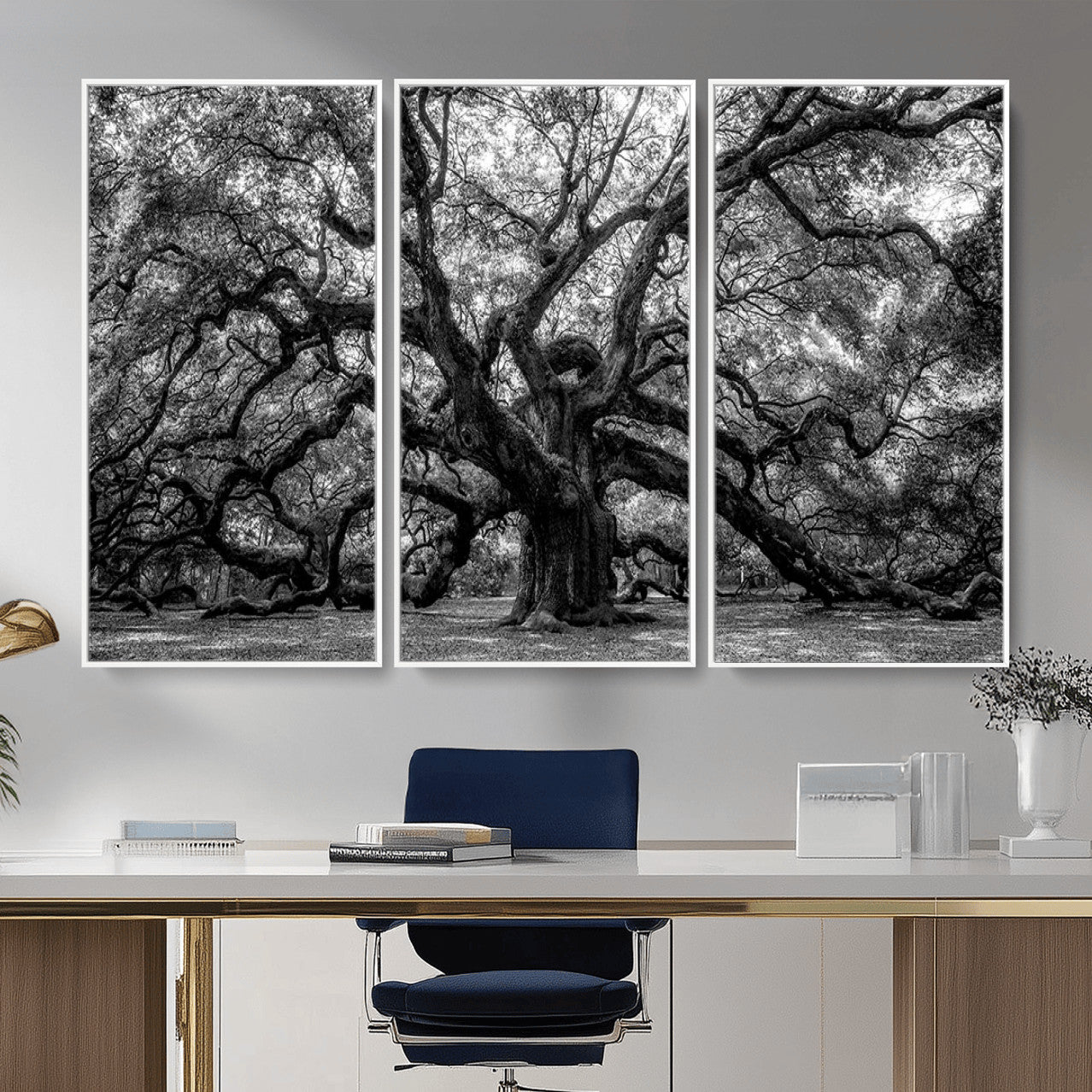 132944706-MGV-CV-36X24 - Black and White Old Angel Oak Tree Wall Art Canvas Print