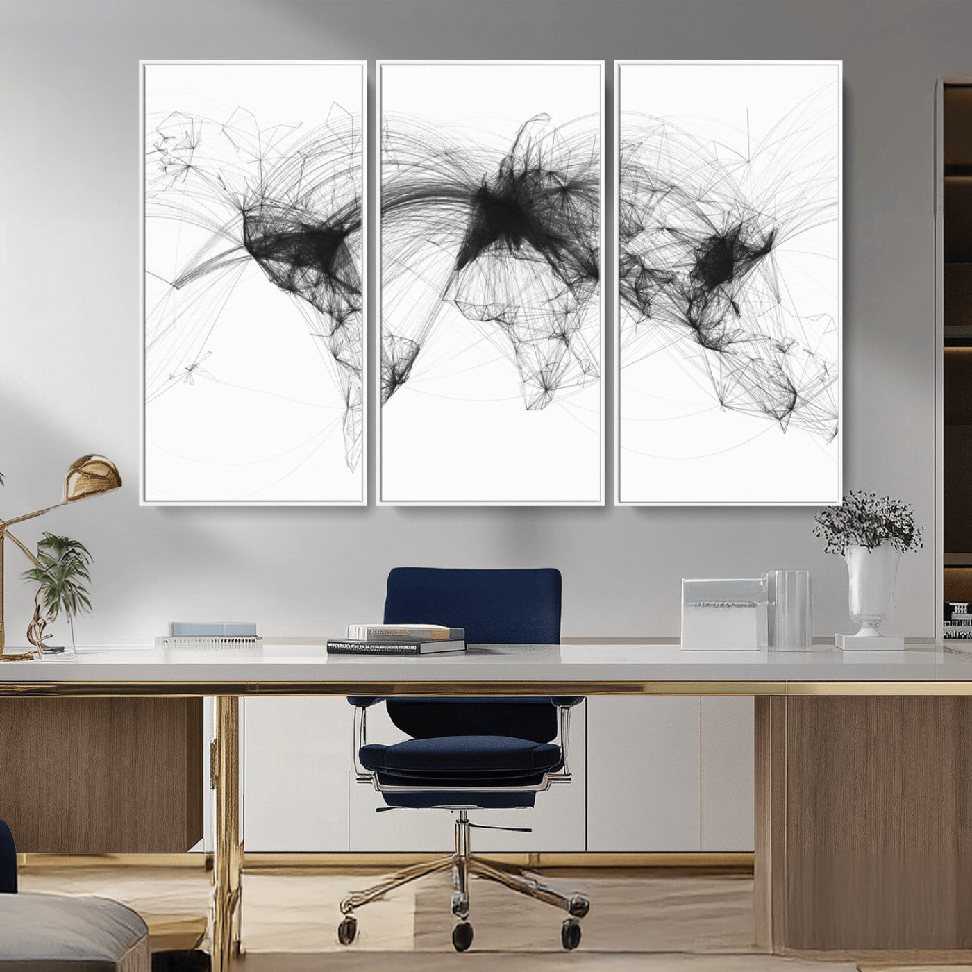 Black-Flight-Routes-MGV-CV-36X24-Flight Routes Air Traffic Map Canvas Wall Art - Framed - Ready to Hang