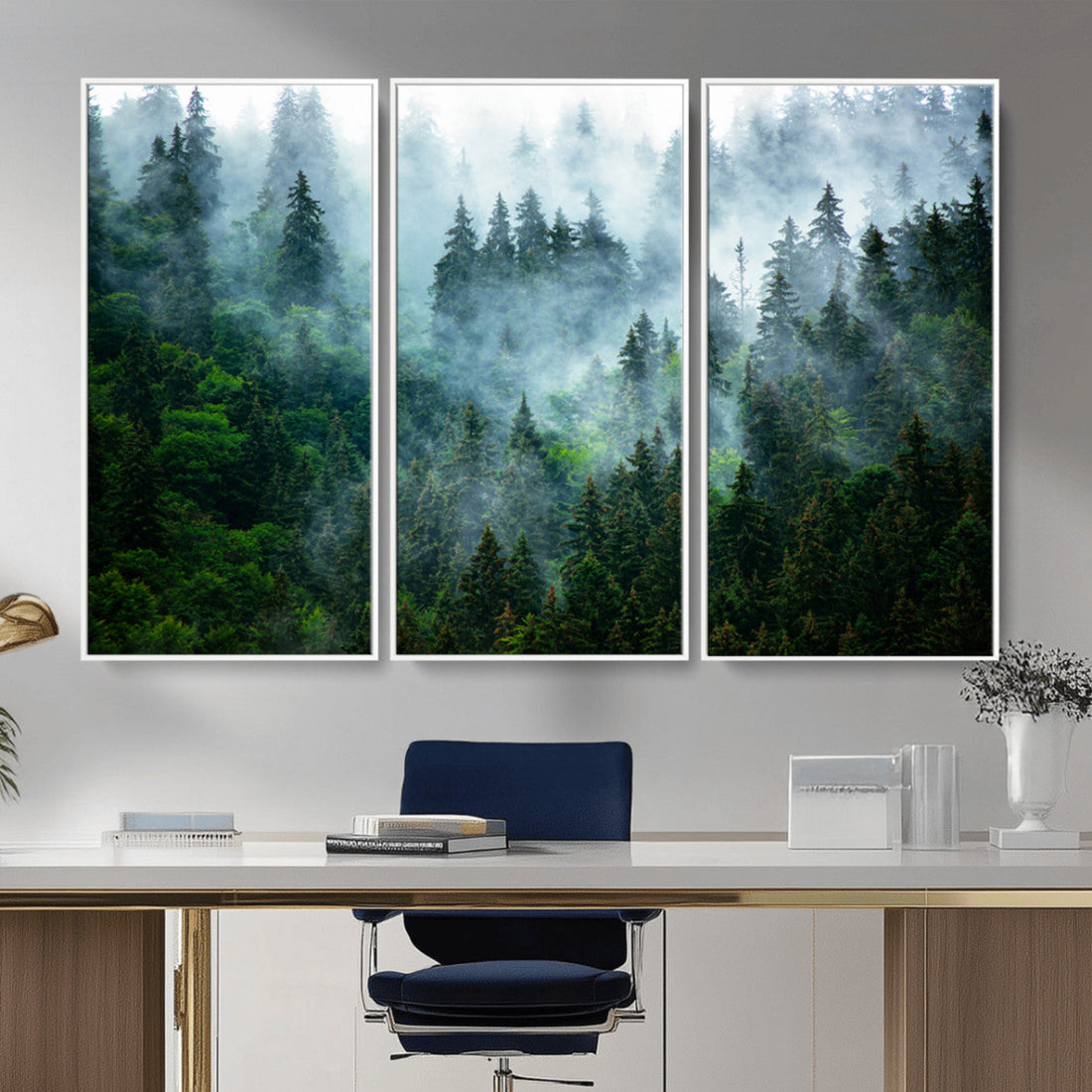 Misty Forest Wall Art Canvas Print | Framed Foggy Mountain Landscape