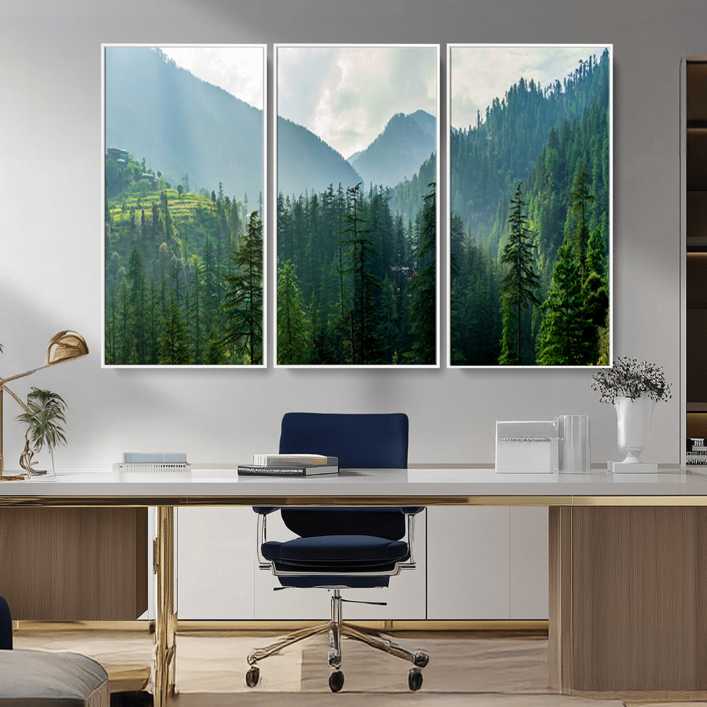 83417191-MGV-CV-36X24-Misty Forest Mountain Wall Art Canvas Print – Framed Serene Nature Scene with Tranquil Valley Artwork for Home, Office