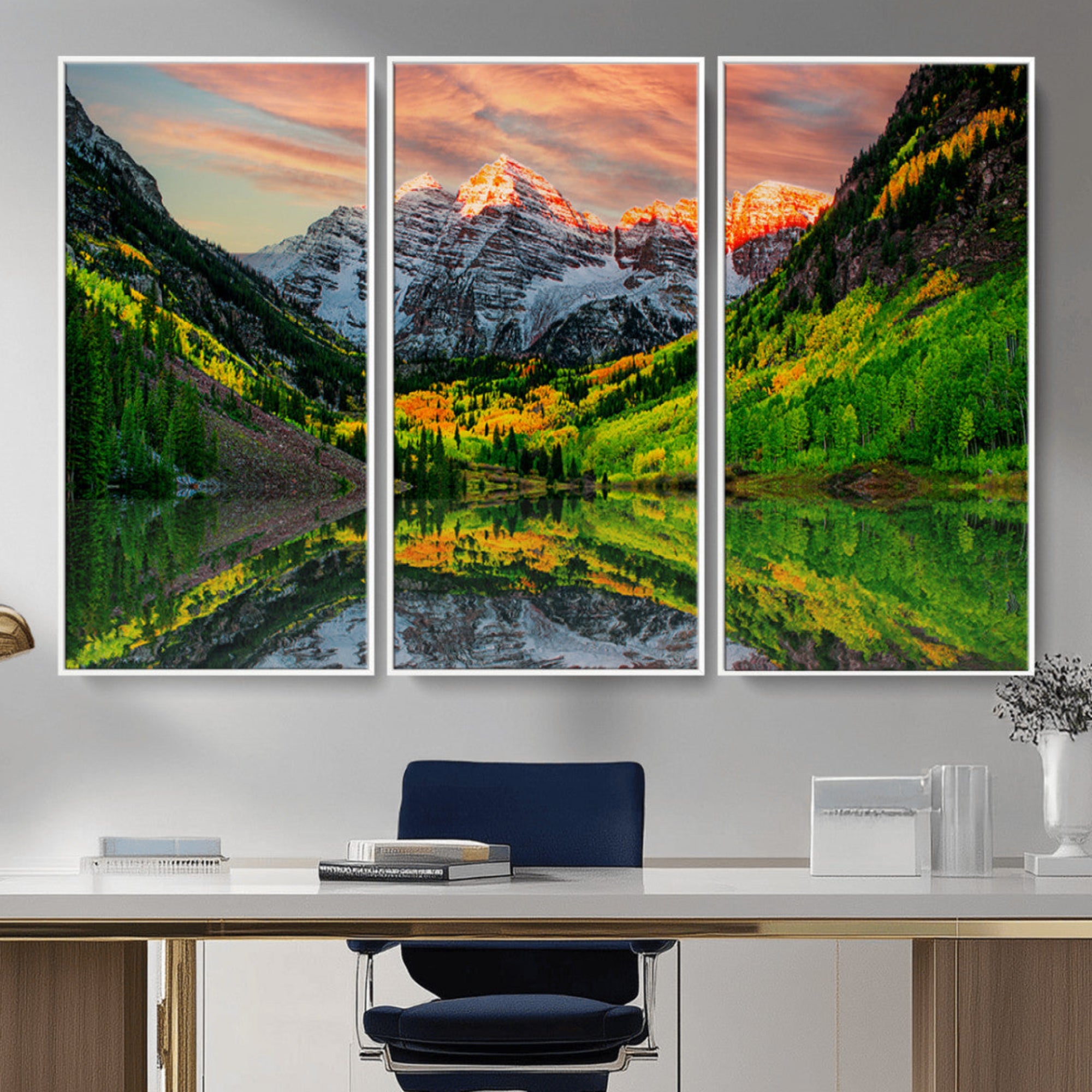 Maroon Bells Lake Wall Art Canvas Print – Majestic Colorado Mountain Landscape, Autumn Reflection, Multi-Panel Framed Artwork for Home, Office Decor