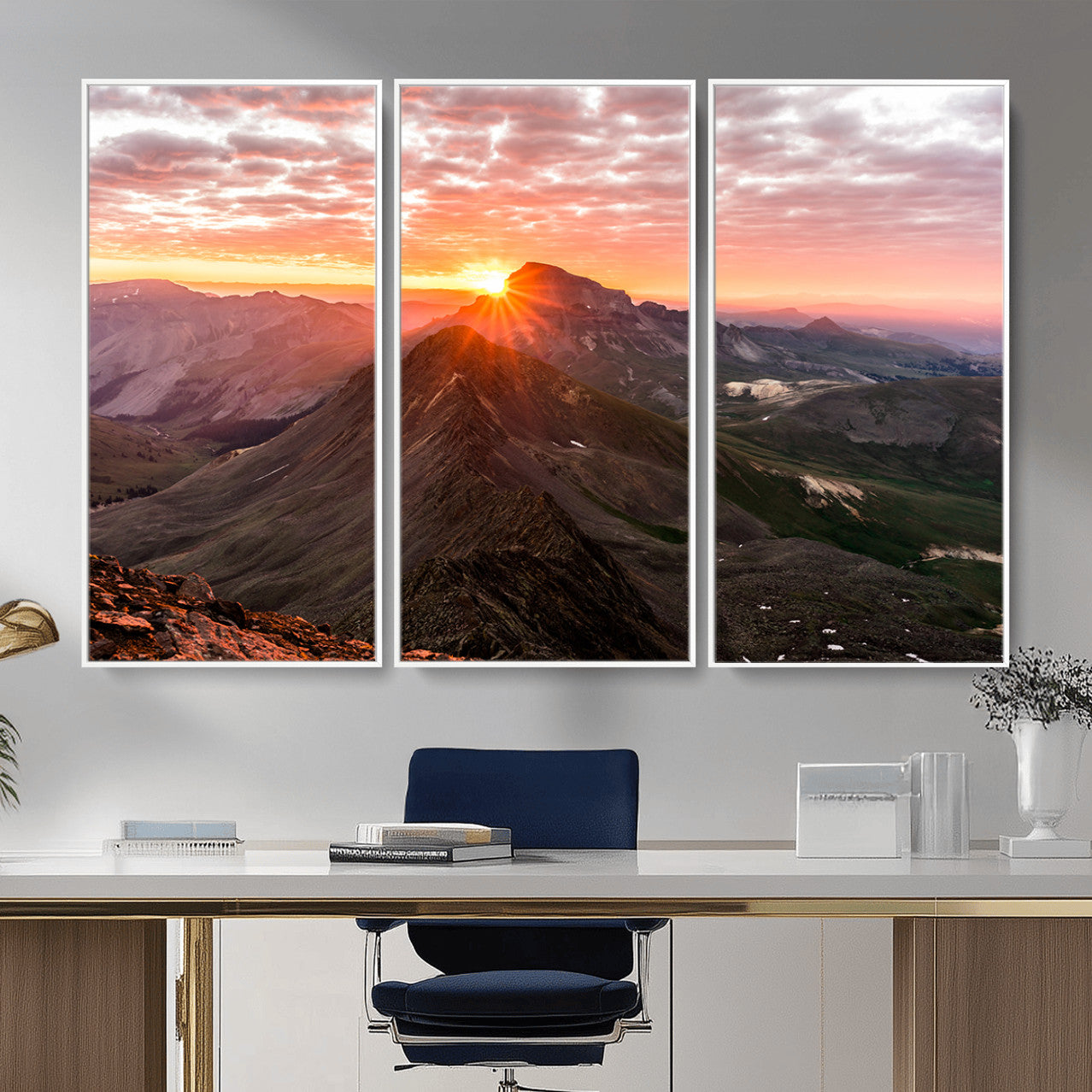 MGV-FC-48X32-3P - Majestic Sunrise Wall Art – Canvas Print of Rugged Mountain Peaks, Vibrant Sky, Serene Landscape, Nature Decor for Home or Office