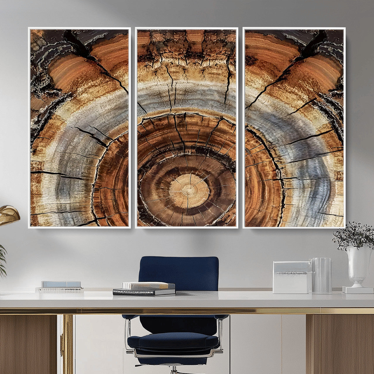 15184146-MGV-CV-36X24 - Tree Rings Wall Art Canvas Print, Framed Wood Texture Art Picture Print, Rustic Pattern Perfect Rustic Organic Decor Artwork
