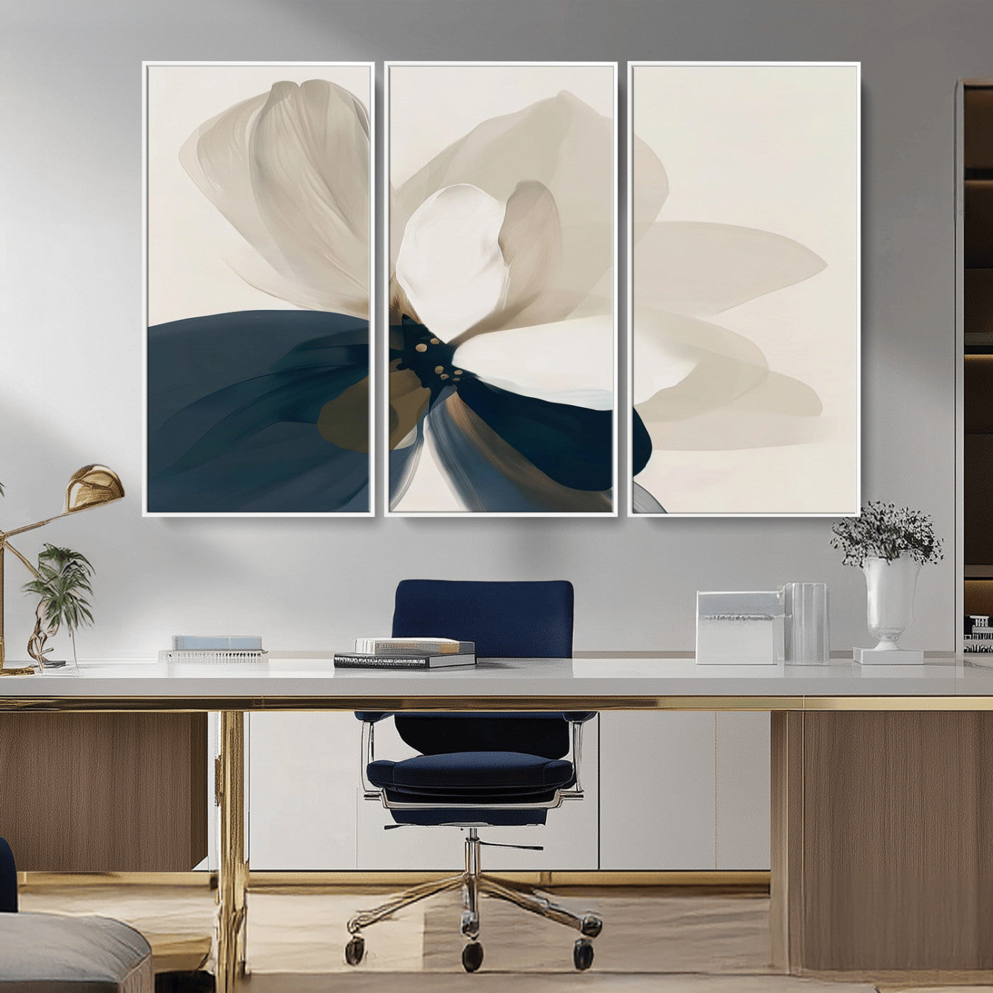 -Minimal Flower Wall Art Canvas Print, Framed Flower Drawing Art Picture Print, Beige Bloom Perfect Modern Botanical Decor Artwork