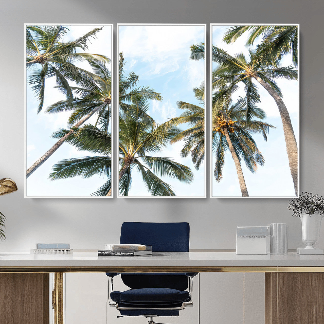 87247012-MGV-CV-36X24 - Tropical Palm Trees Wall Art – Sunlit Leaves & Blue Sky Canvas Print, Island Breeze and Vacation Vibes for Office or Home Decor