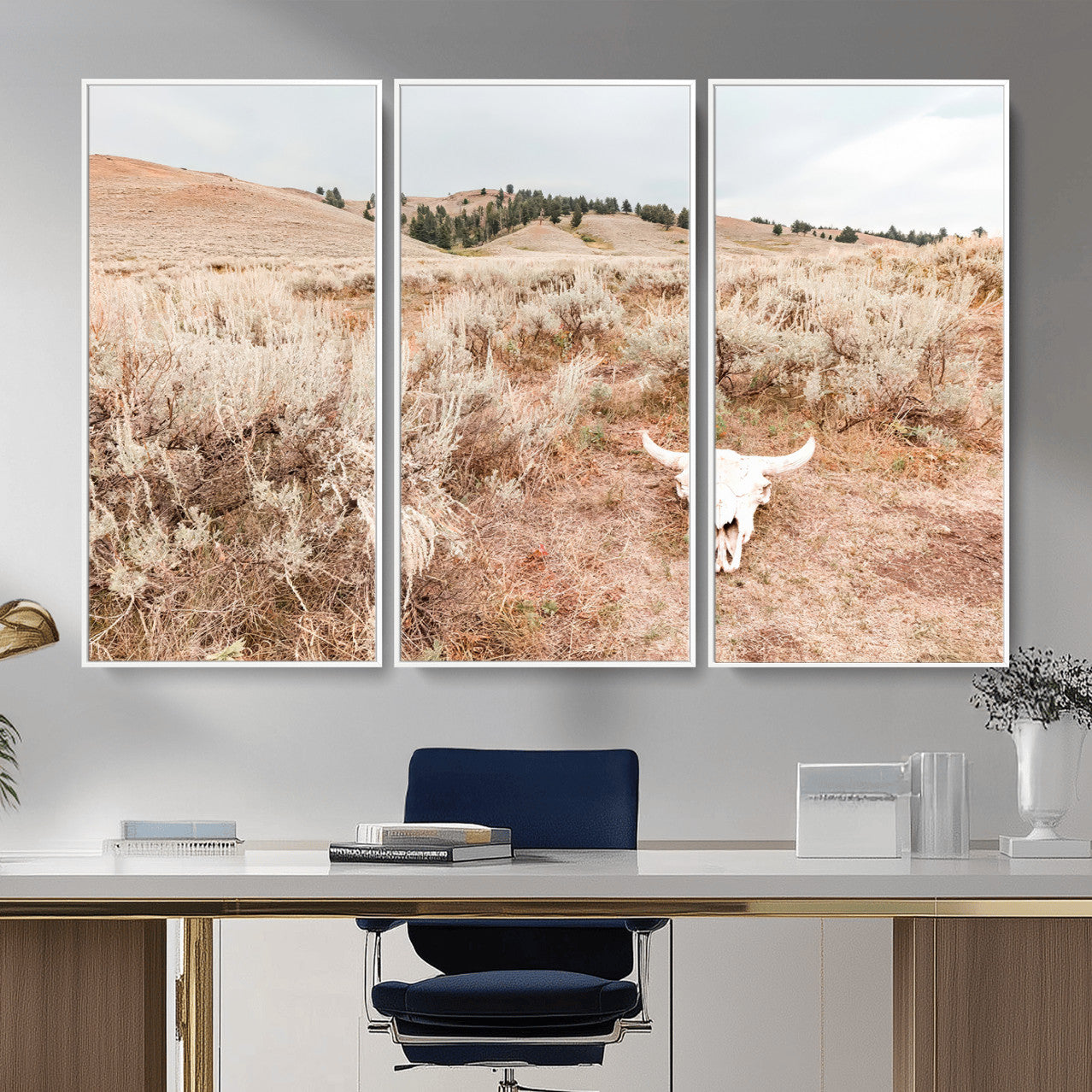 97234735-MGV-CV-36X24 - Desert Skull Wall Art – Arid Landscape & Sagebrush Canvas Print, Rustic Nature and Earth Tones for Living Room or Minimalist Decor
