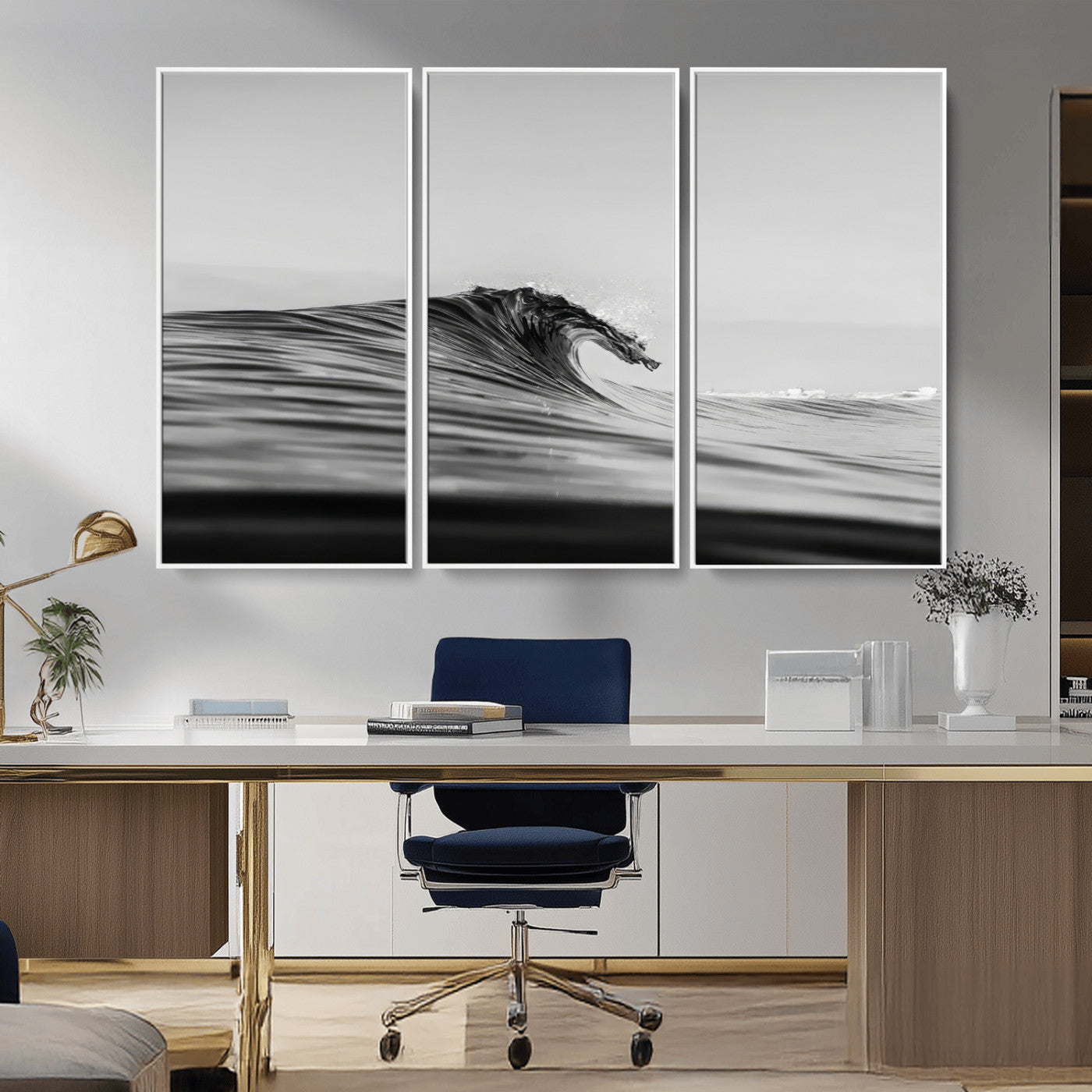 -Black Wave Wall Art Canvas Print, Framed Abstract Surf Art Picture Print, Minimalist Ocean Perfect Minimalist Coastal Decor Artwork