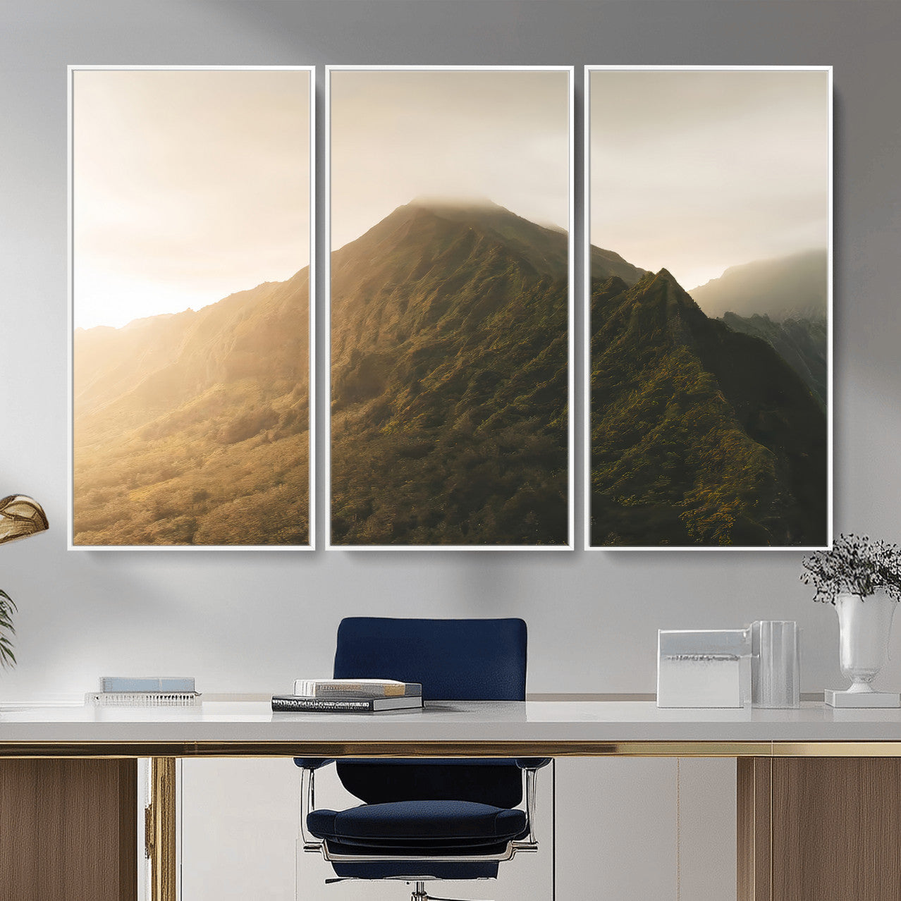 42338636-MGV-CV-36X24-Mountain Wall Art – Framed Sunset Landscape Canvas Artwork, Serene Nature Design, Rustic Decor for Home, Office