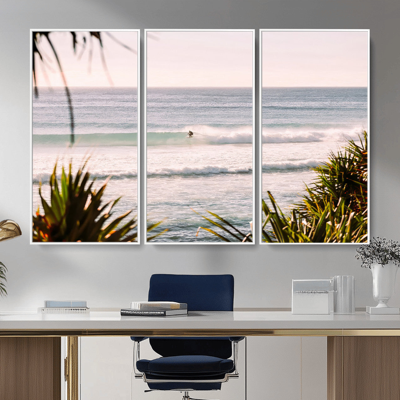 23287092-MGV-CV-36X24 - Ocean Surfer Wall Art Canvas Print | Framed Coastal Surf Art Picture Tropical Beach Artwork for Home Office