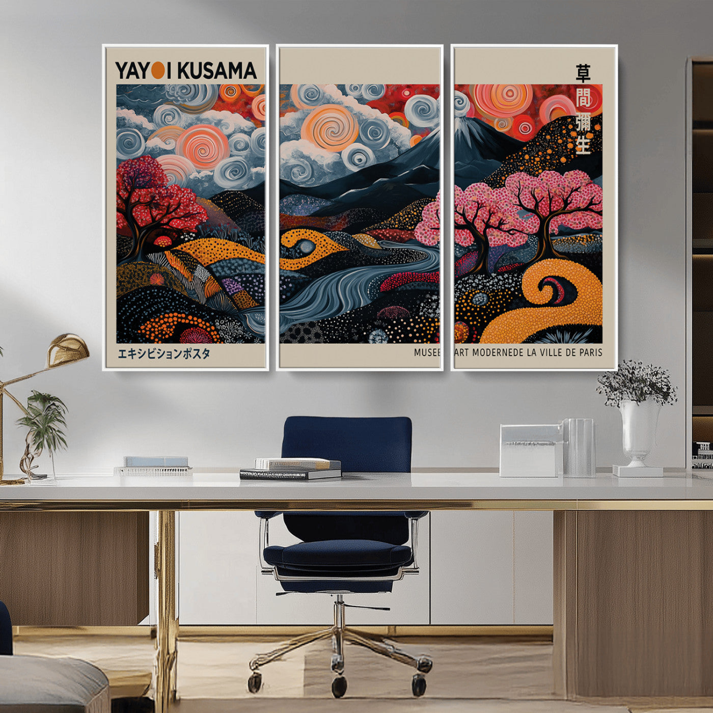 89598235-MGV-CV-36X24-Modern Japanese Wall Art Canvas Print – Framed Contemporary Yayoi Kusama Artwork for Home, Office, Living Room