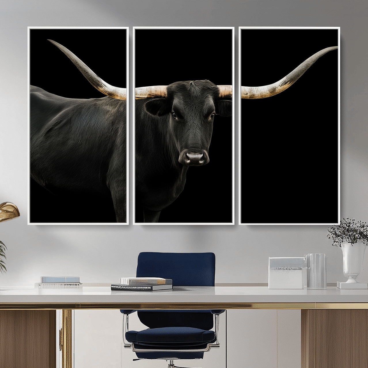 23572907-MGV-CV-36X24 - Texas Longhorn Wall Art Canvas Print, Framed Rustic Western Art Picture Print, Farmhouse Animal Perfect Modern Western Minimalist Decor Artwork