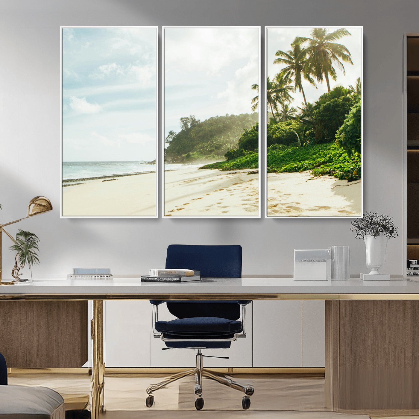 -Relaxing Beach Wall Art Canvas Print – Framed Ocean View Coastal Serenity Tropical Nature Scene Artwork for Home Office