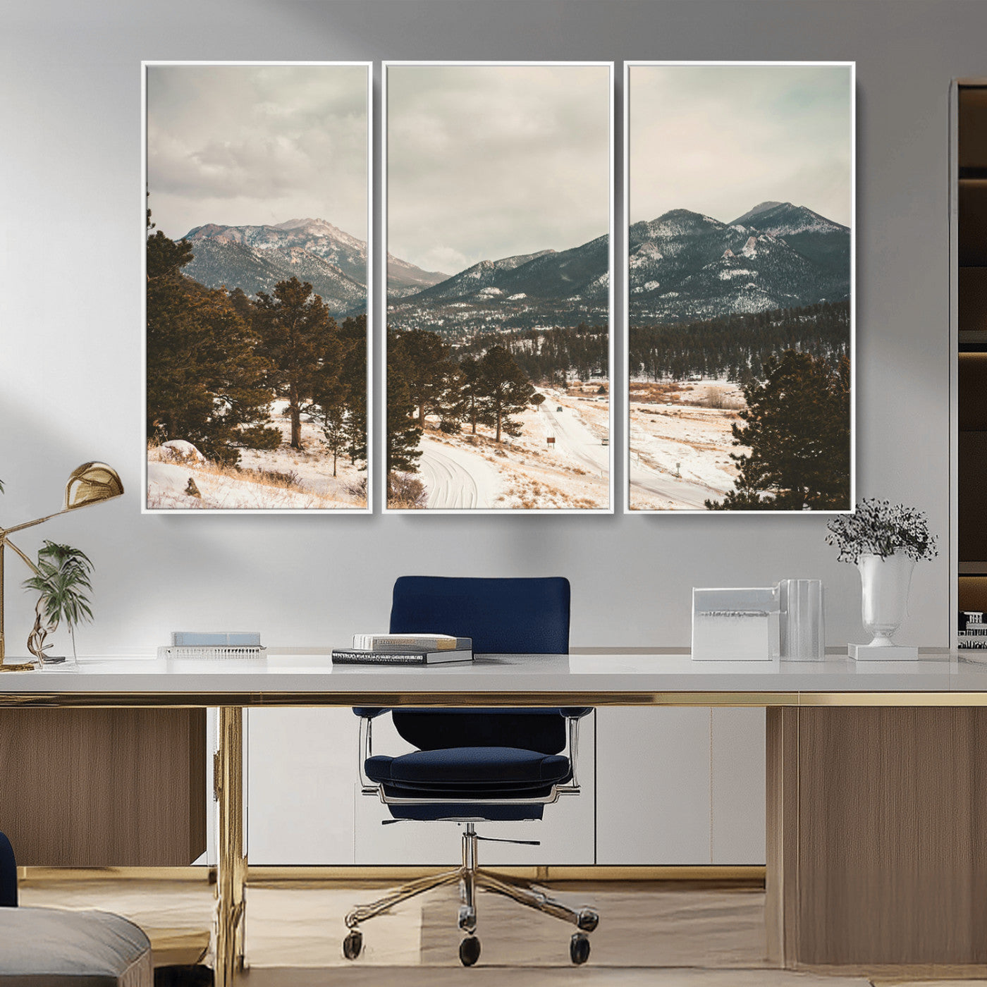 -Mountain Landscape Wall Art Canvas Print – Framed Snowy Peaks Alpine Aesthetic Rustic Winter Scene Artwork for Home Office