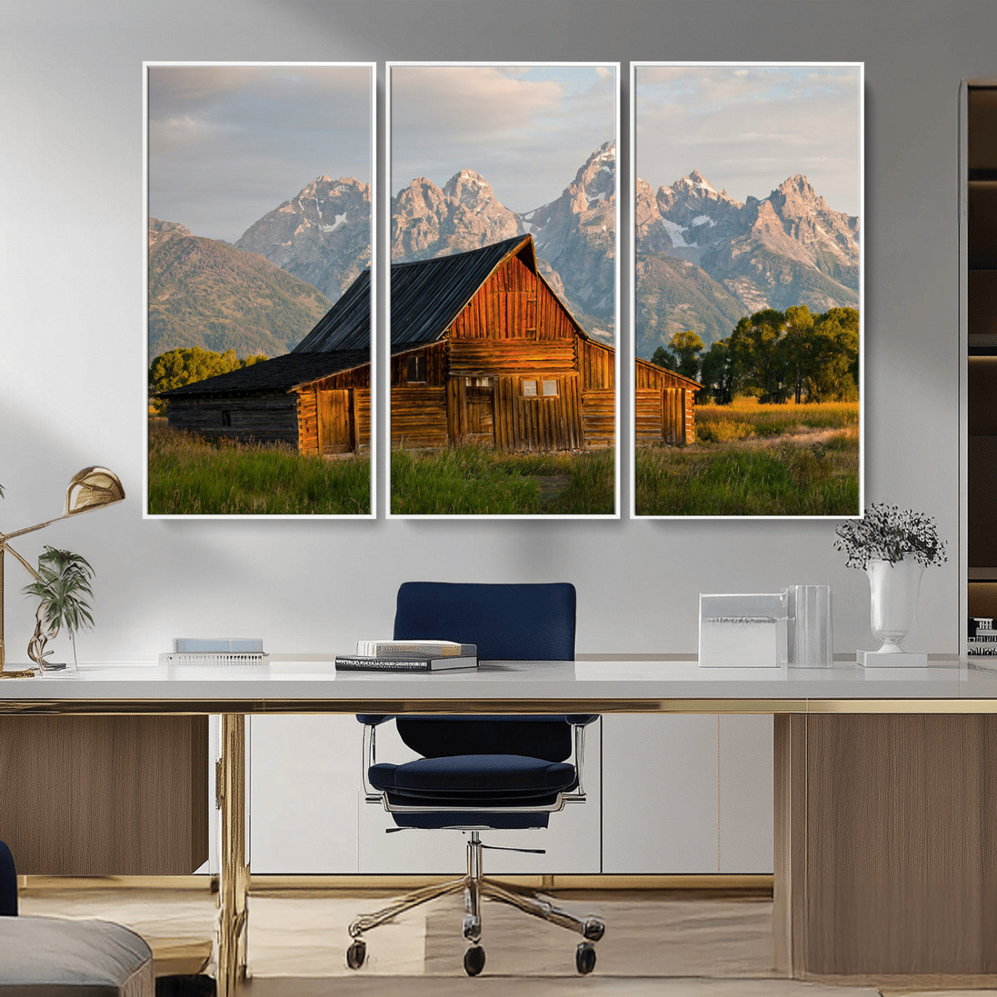31771014-MGV-CV-36X24-Rustic Barn Wall Art Canvas Print – Framed Western Landscape Farmhouse Style Rustic Nature Scene Artwork for Home Office