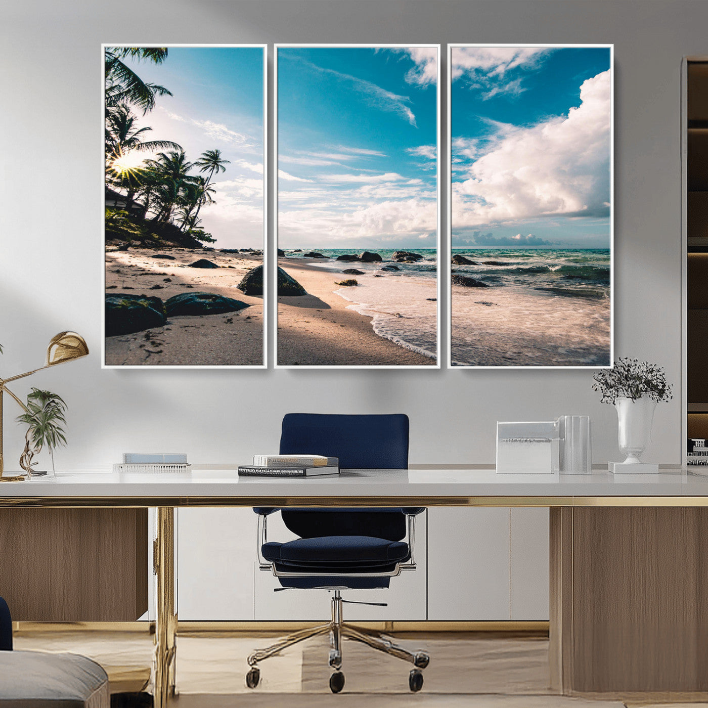 95301406-MGV-CV-36X24-Tropical Beach Wall Art Canvas Print – Framed Ocean Waves Relaxing Seascape Coastal Nature Scene Artwork for Home Office