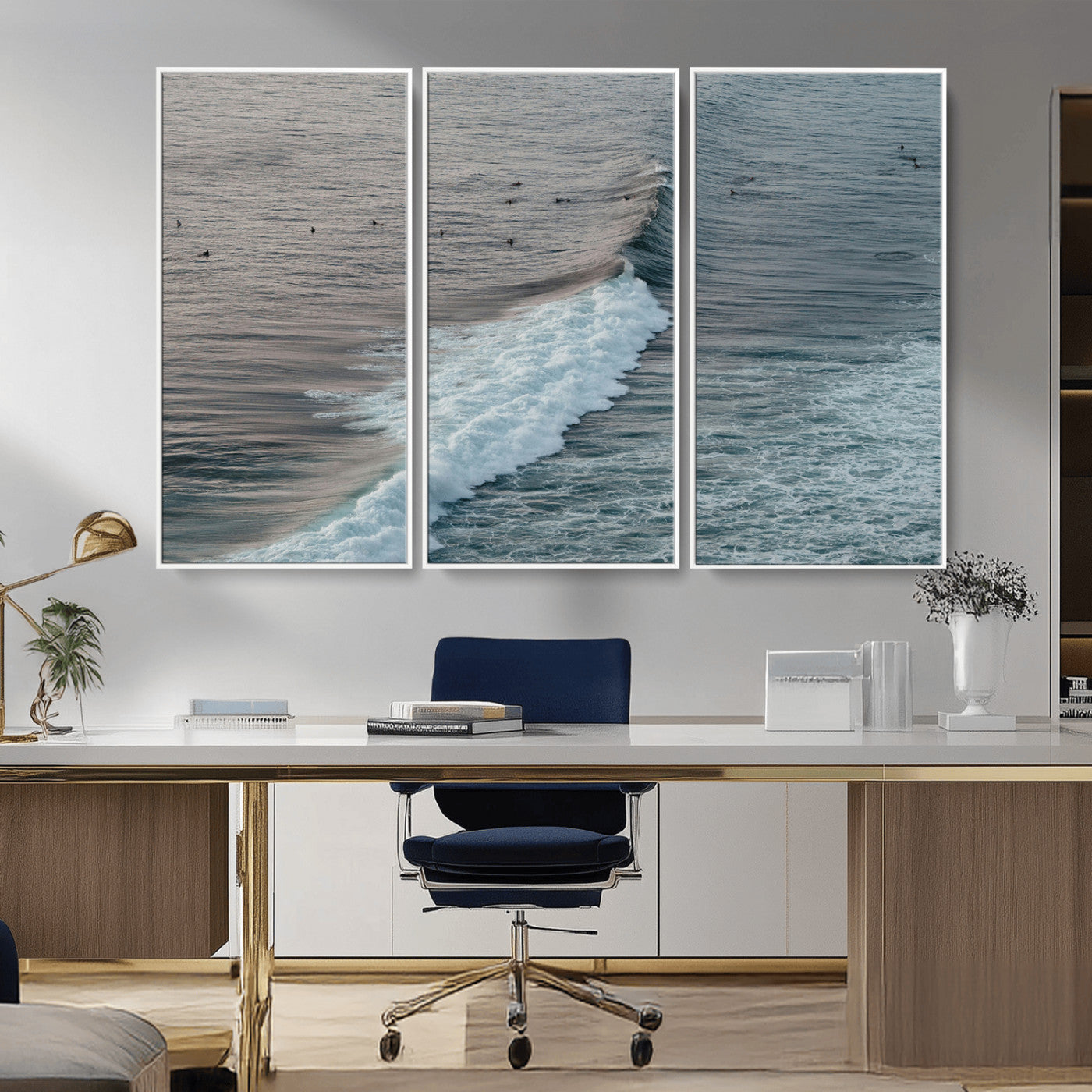 23077324-MGV-CV-36X24-Ocean Waves Wall Art Canvas Print – Framed Coastal Serenity Surf Nature Scene Artwork for Home Office