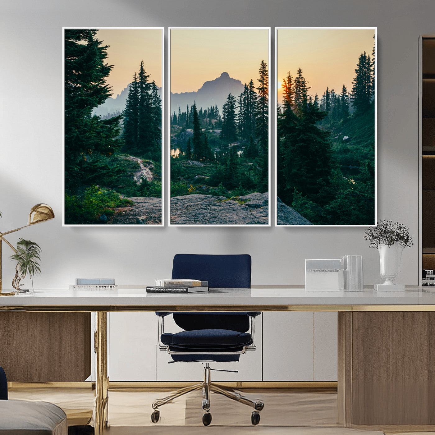 -Mountain Wall Art Canvas Print – Framed Forest Serenity Mountain Nature Scene Artwork for Home Office