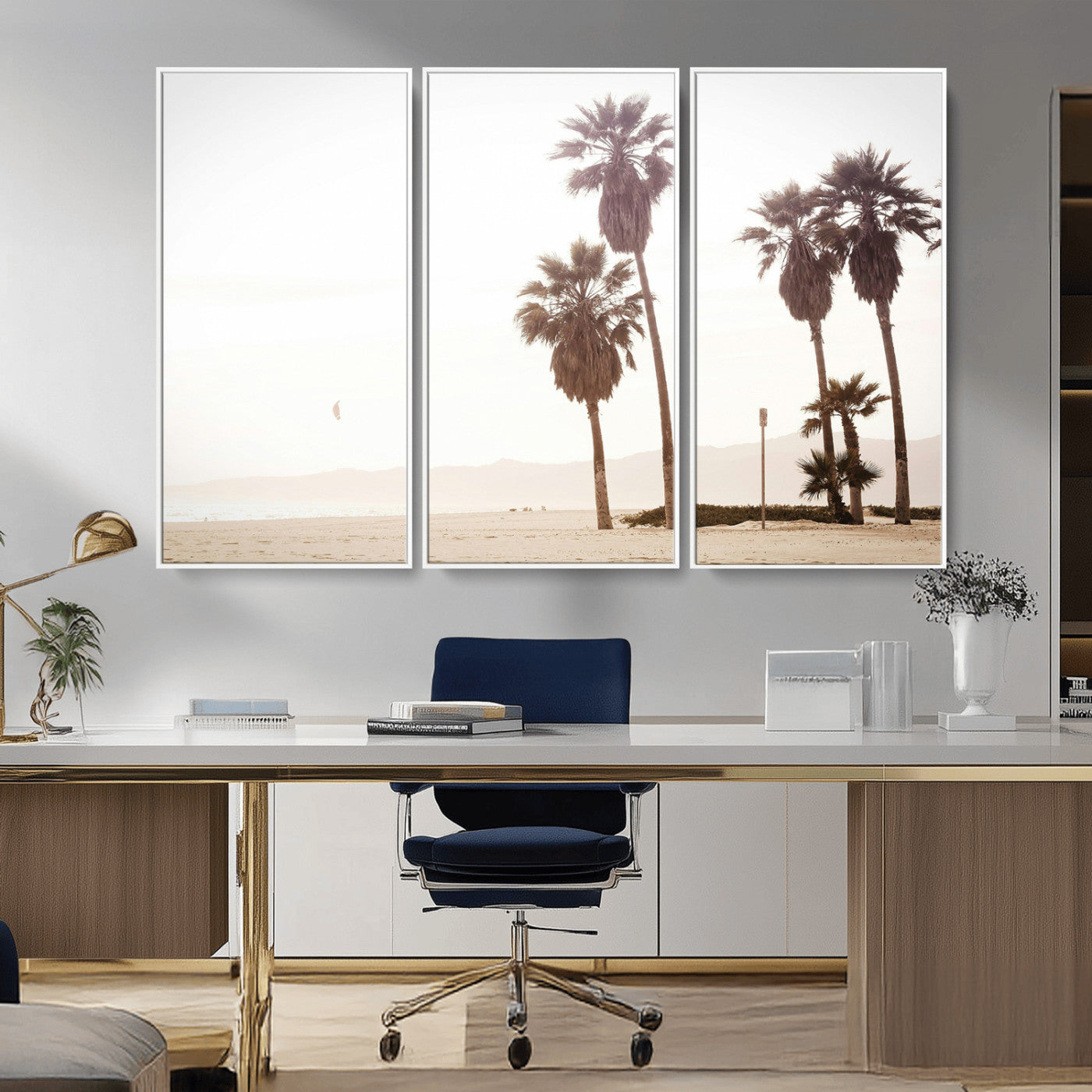 48255923-MGV-FC-48X32-3P_White-Coastal Light Wall Art Canvas Print – Relaxing Shoreline Minimalist Ocean Tropical Serenity Artwork for Home, Office