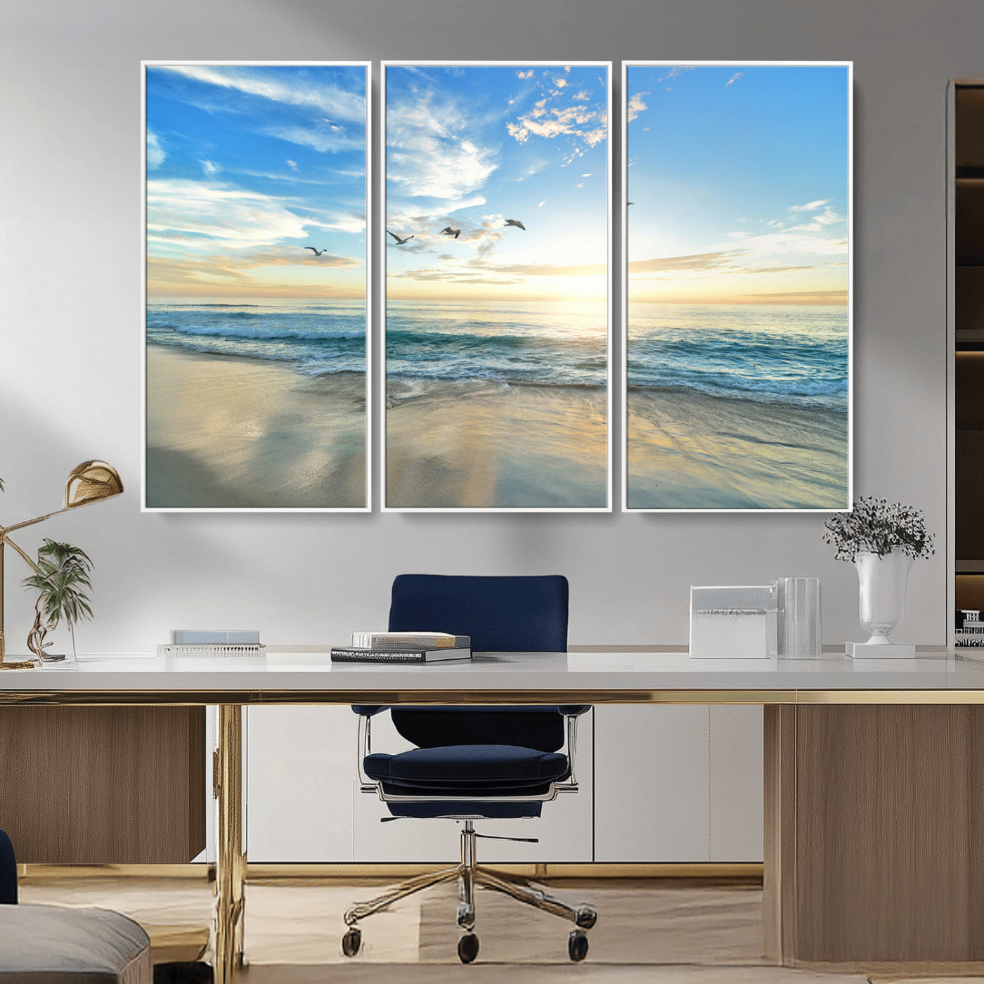 20708696-MGV-CV-36X24-Minimalist Seaside Wall Art Canvas Print – Morning Glow Golden Reflections Coastal Nature Artwork for Home, Office