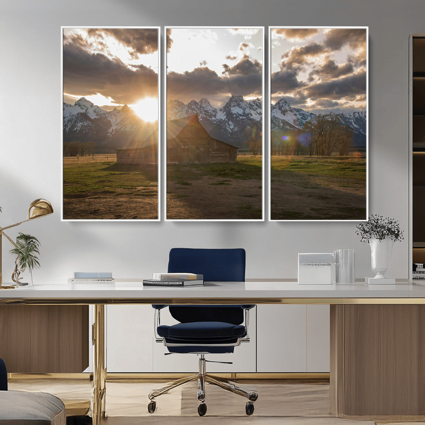 -Snowy Peaks Wall Art Canvas Print – Rustic Mountain Landscape Nature Escape Winter Forest Artwork for Home, Office
