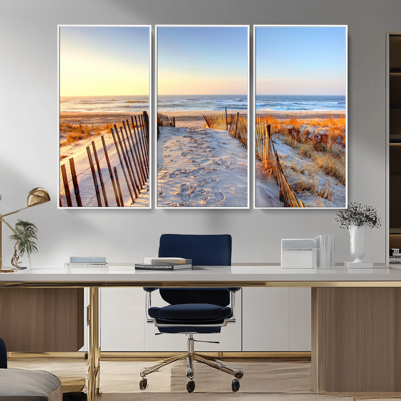 73351887-MGV-FC-48X32-3P_White-Ocean Sunset Wall Art Canvas Print – Nautical Beach Photography Summer Coastal Serenity Artwork for Home, Office