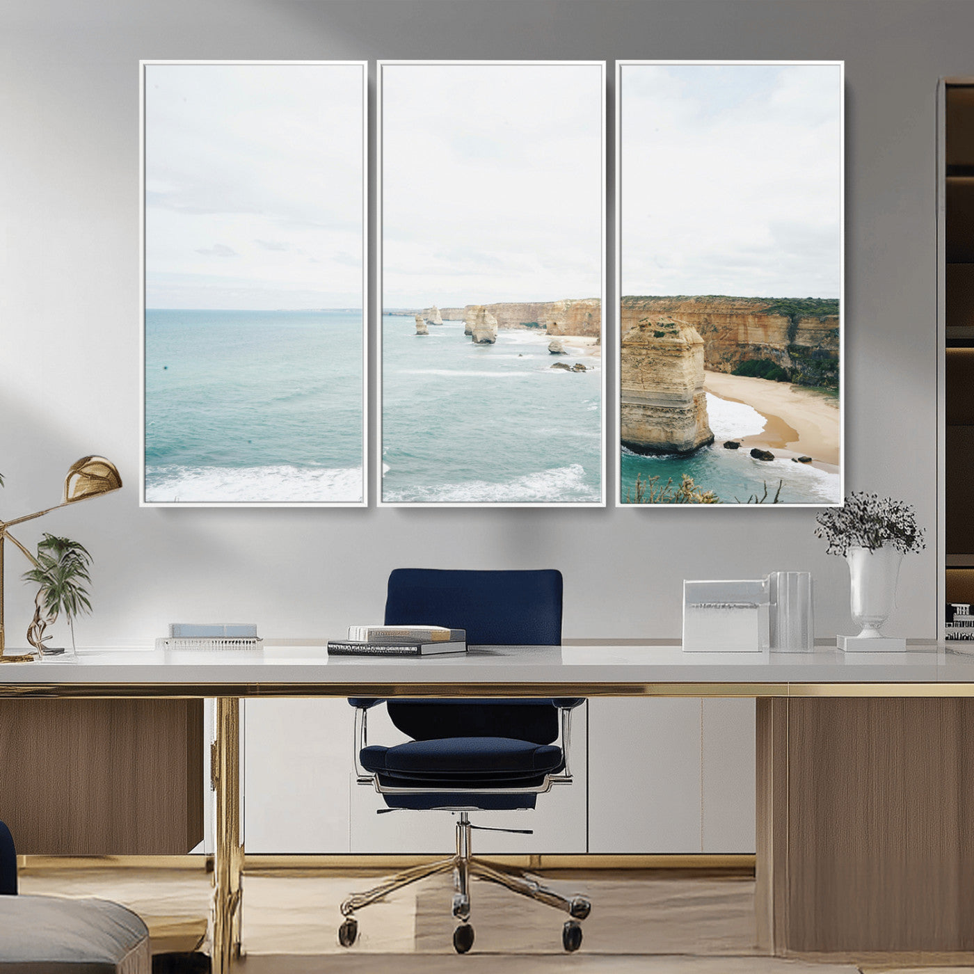 70095633-MGV-CV-36X24-Twelve Apostles Wall Art Canvas Print – Framed Coastal Cliffs Rugged Rock Formations Artwork for Home Office