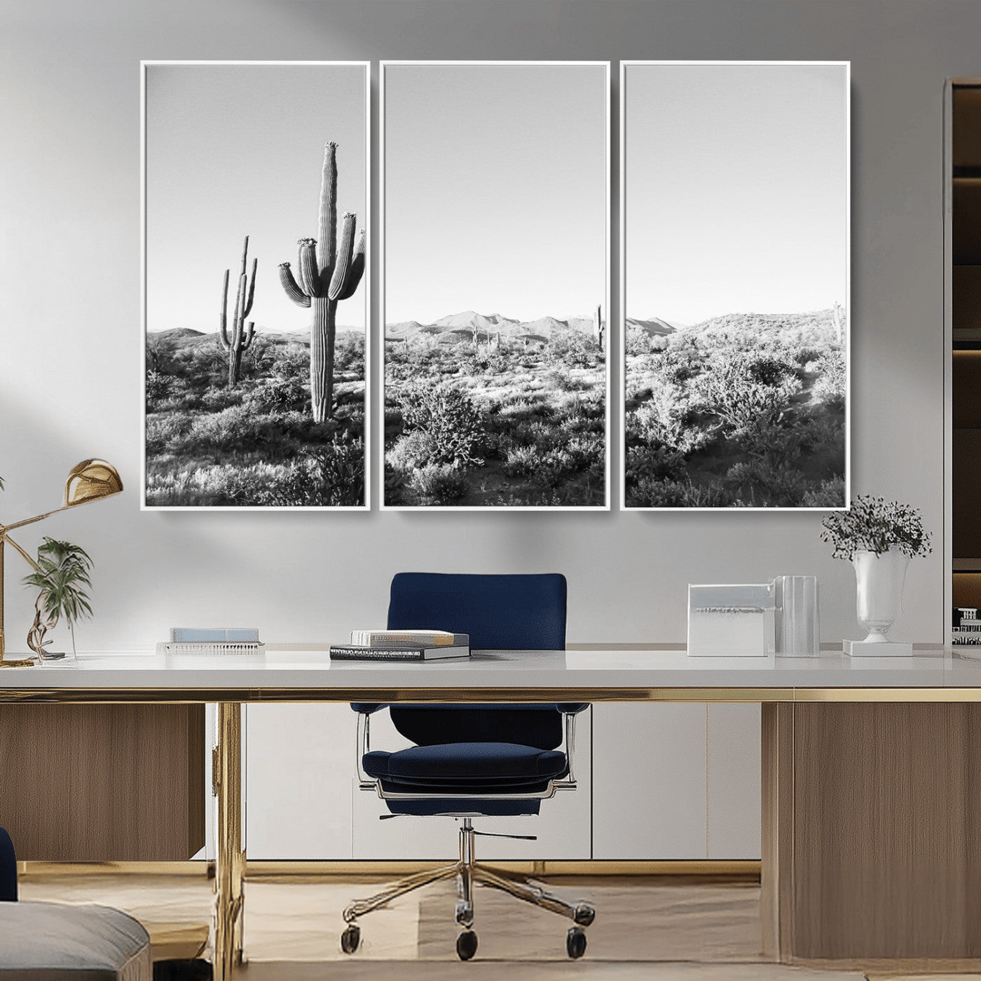 85205054-MGV-CV-36X24-Saguaro Cactus Wall Art Canvas Print – Framed Monochrome Landscape Scenic Arizona Minimalist Western Artwork for Home, Office