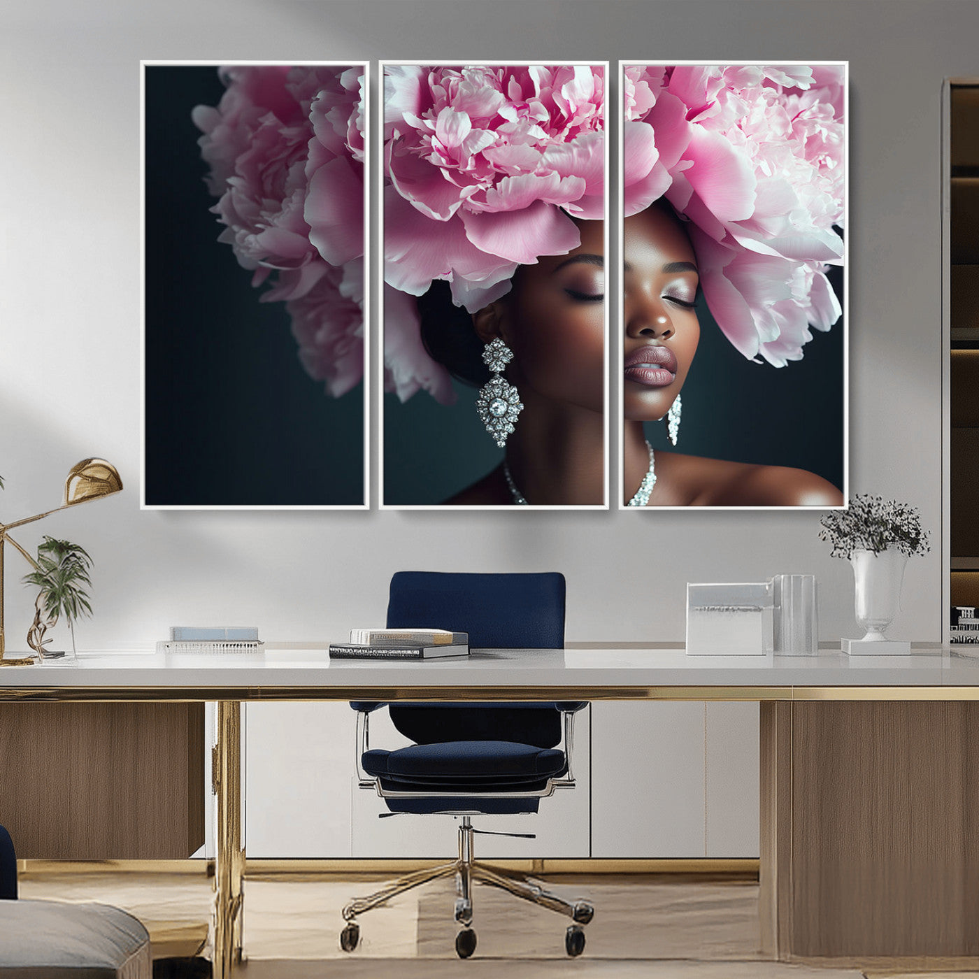 -Black Beauty Petal Crown Wall Art Canvas Print – Floral Petal Headpiece Elegant Design, Petal Inspired Artwork for Home, Office