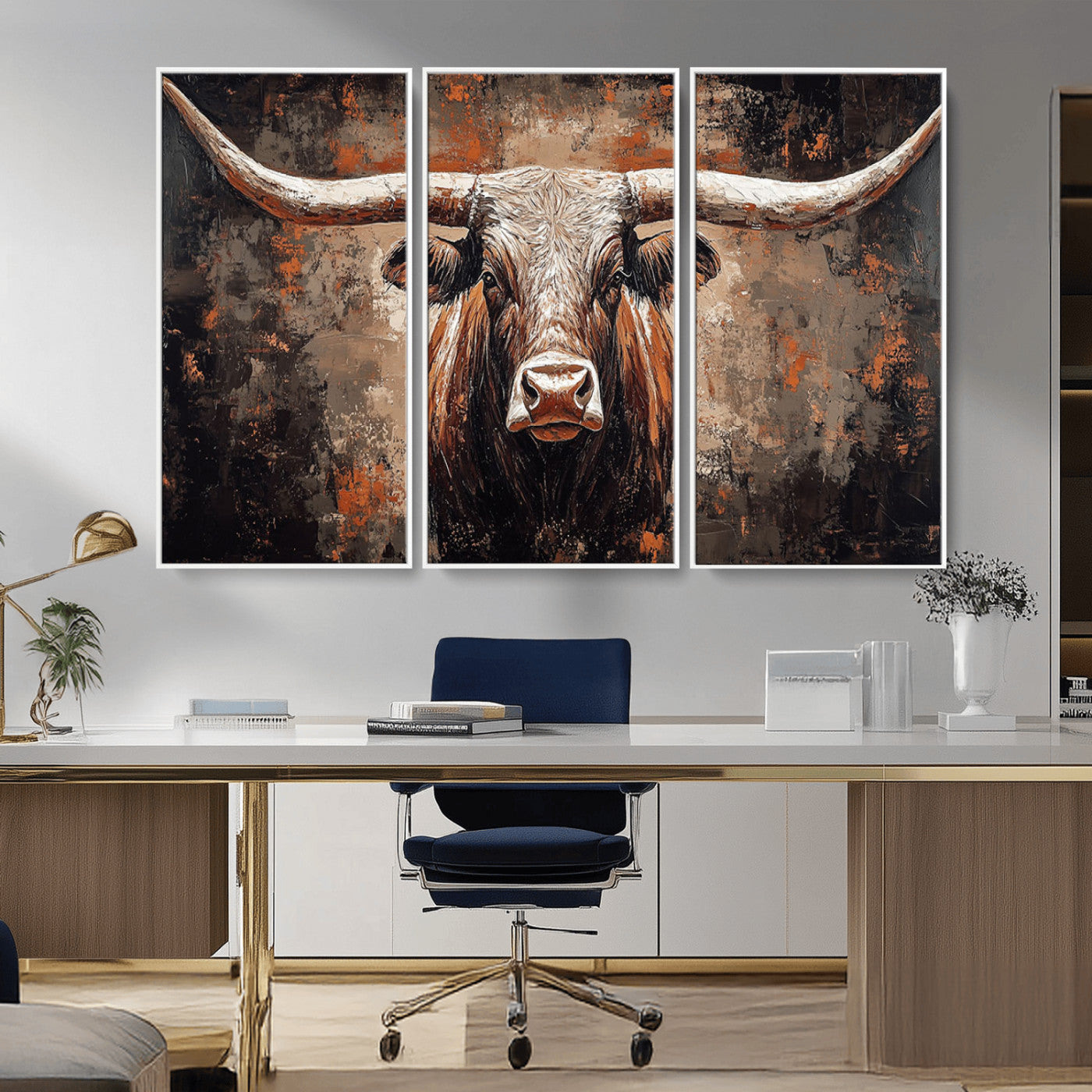 -Rustic Longhorn Bull Wall Art Canvas Print – Vintage Western Cattle Scene, Texas Steer Artwork for Home, Office