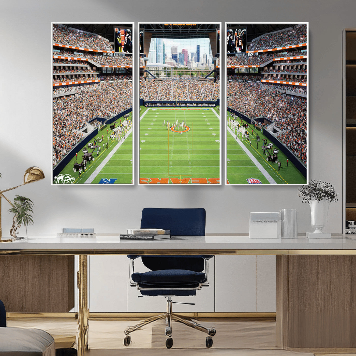 -Chicago Bears Soldiers Field Wall Art Canvas Print – Framed Football Stadium Artwork for Home, Office, Living Room
